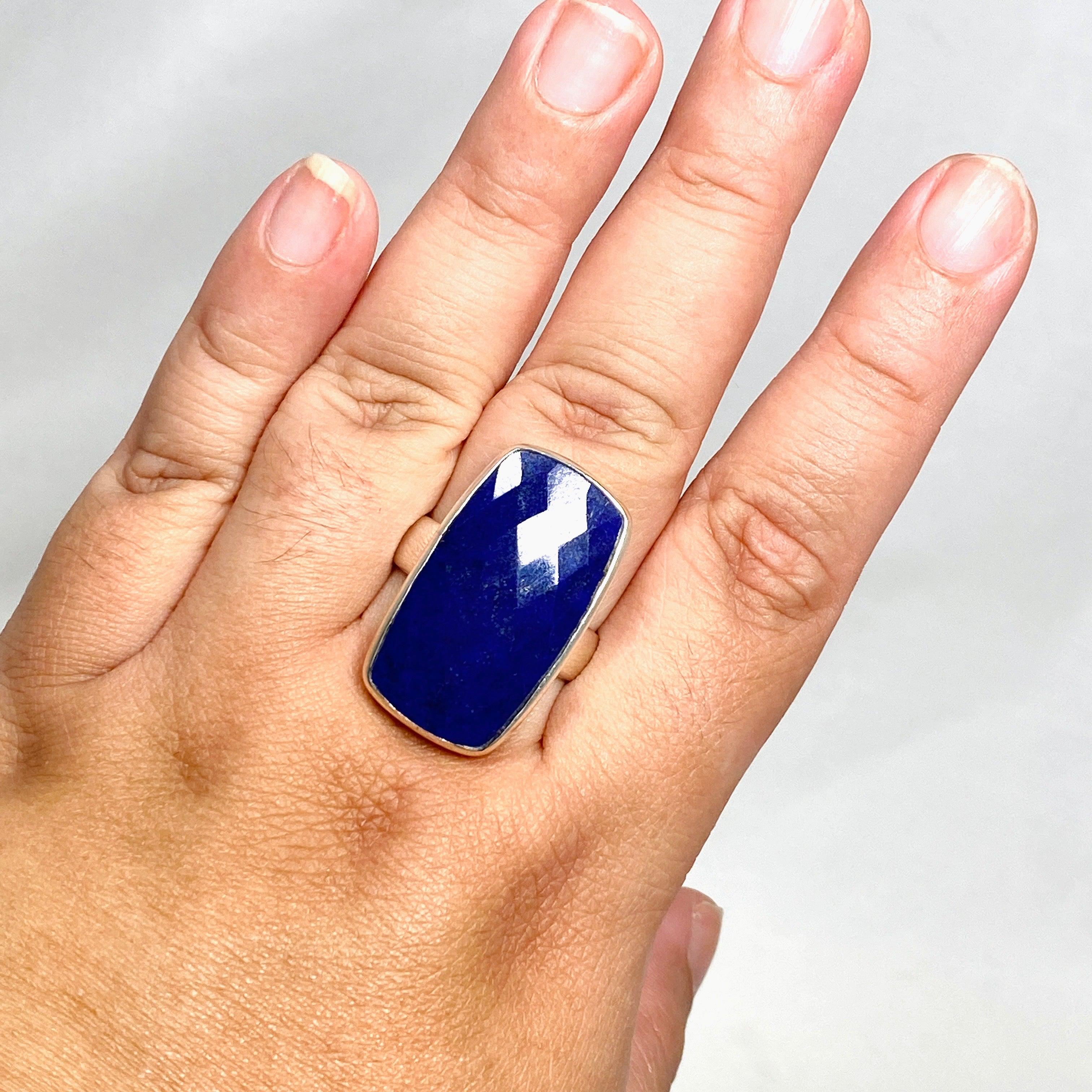 Lapis Lazuli Faceted Rectangular Ring - Size 12 Sterling Silver Jewelry for Women - Elegant Statement Ring for Gifts, Parties & Special Occasions