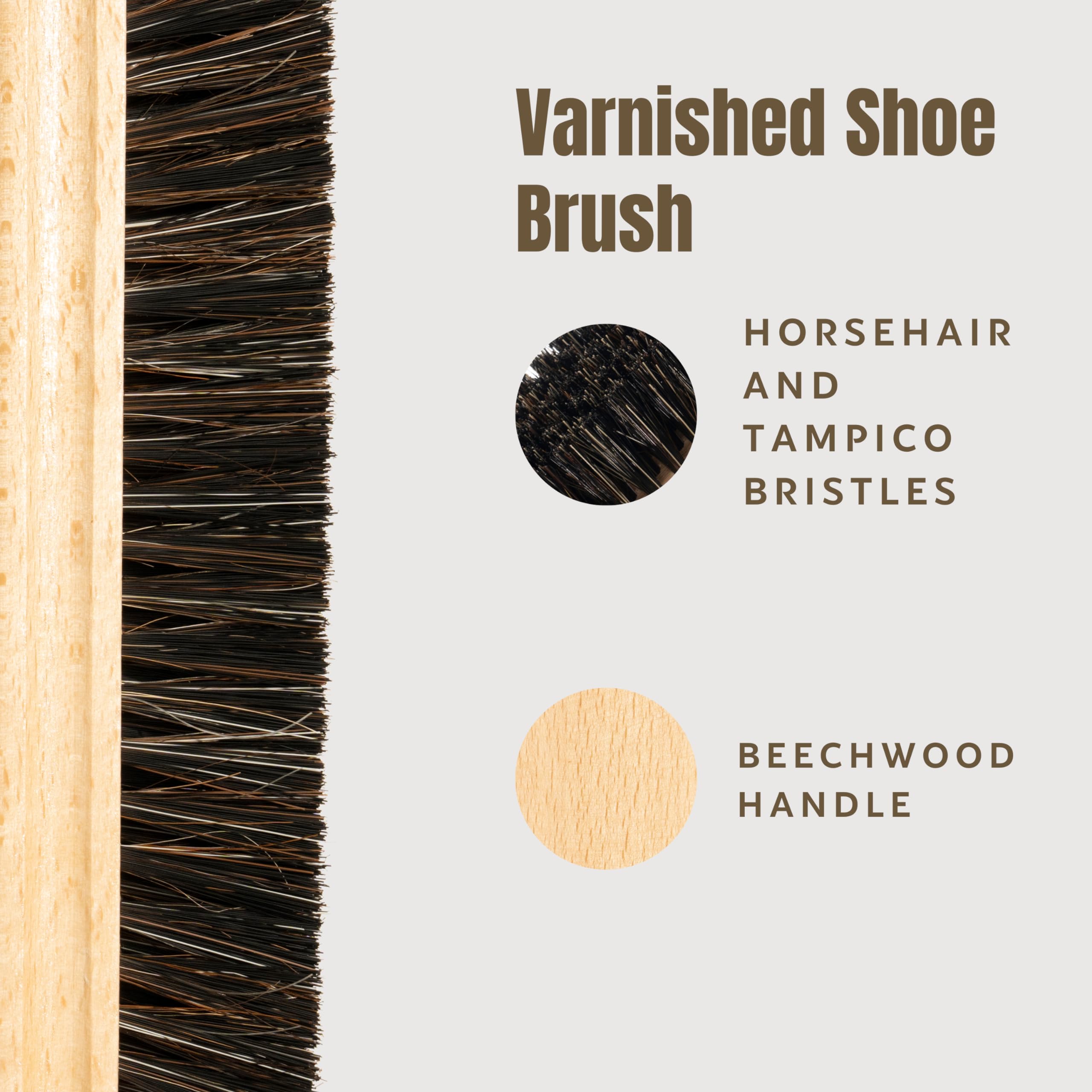Premium Konex Handcrafted Wooden Shoe Brush - Horsehair & Tampico Bristles for Gentle Cleaning & Polishing - Best for Leather Shoes, Dress Shoes & Boots - Perfect for Home, Office & Travel Shoe Care