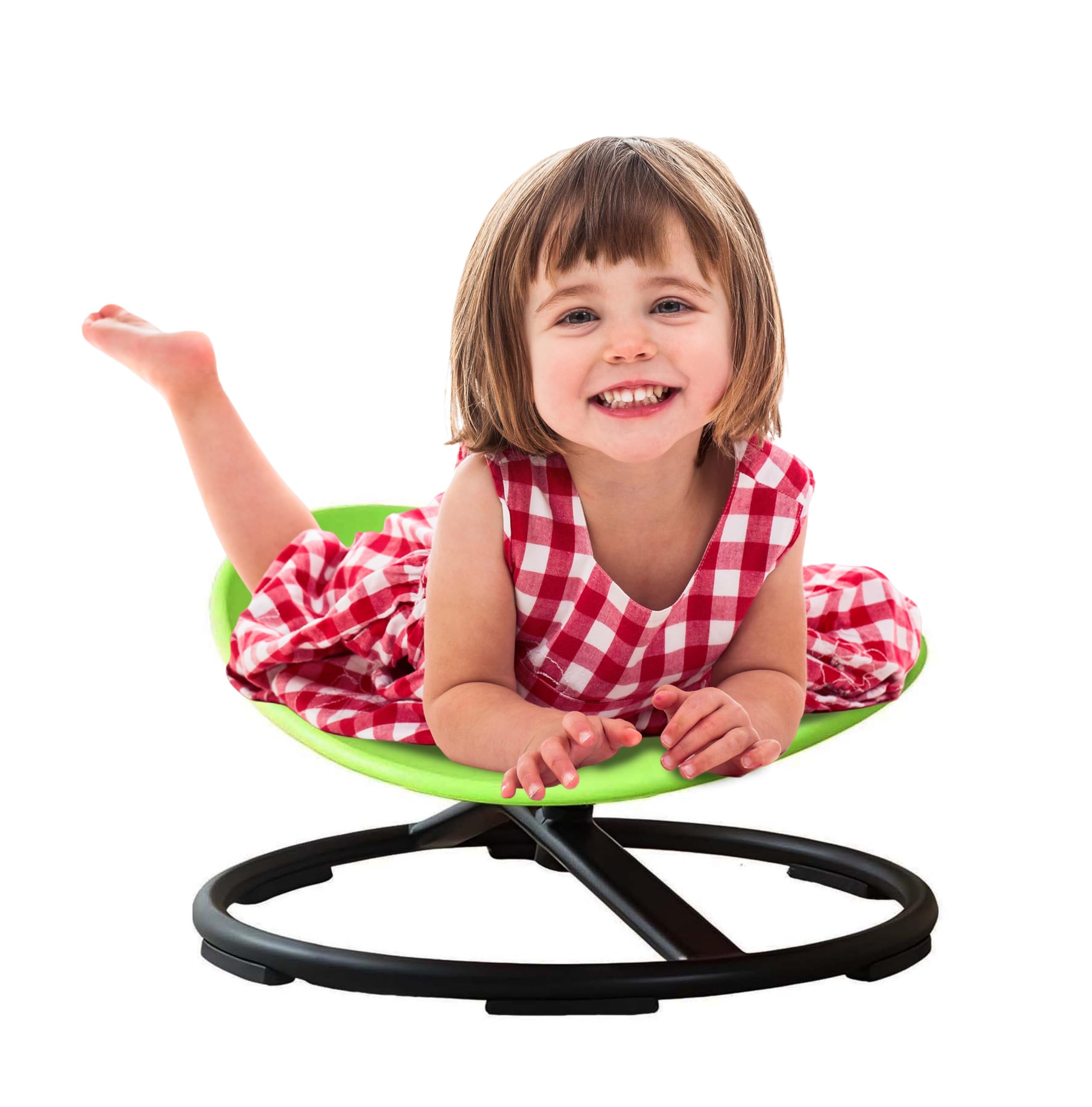 Sensory Spinning Chair for Kids - Autism Friendly Swivel Chair with Non-Slip Metal Base | Sit and Spin Toy for Body Coordination Training | Indoor & Outdoor Activity Toy for Playrooms, Classrooms & Therapy (Round, Green)