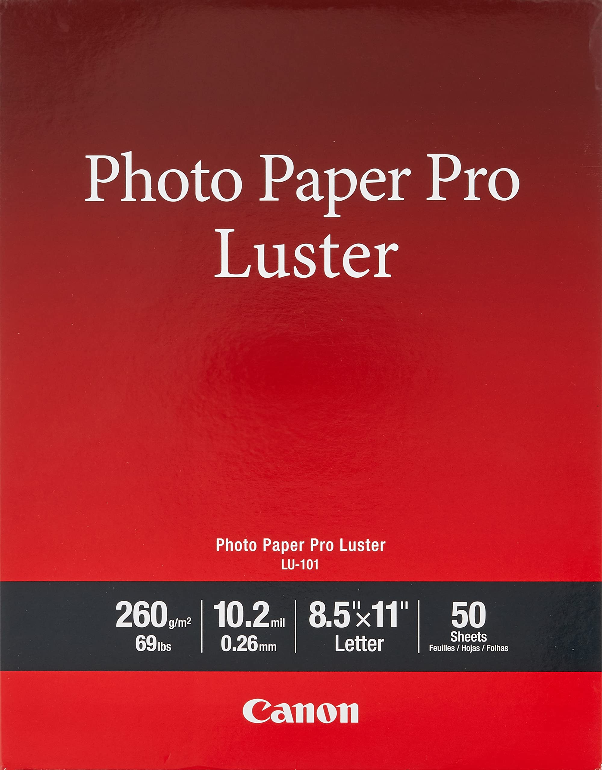 Canon LU-101 LTR(50) Luster Photo Paper Letter Size - 50 Sheets for High-Quality Photo Printing - Ideal for Home, Office & Professional Photography Projects
