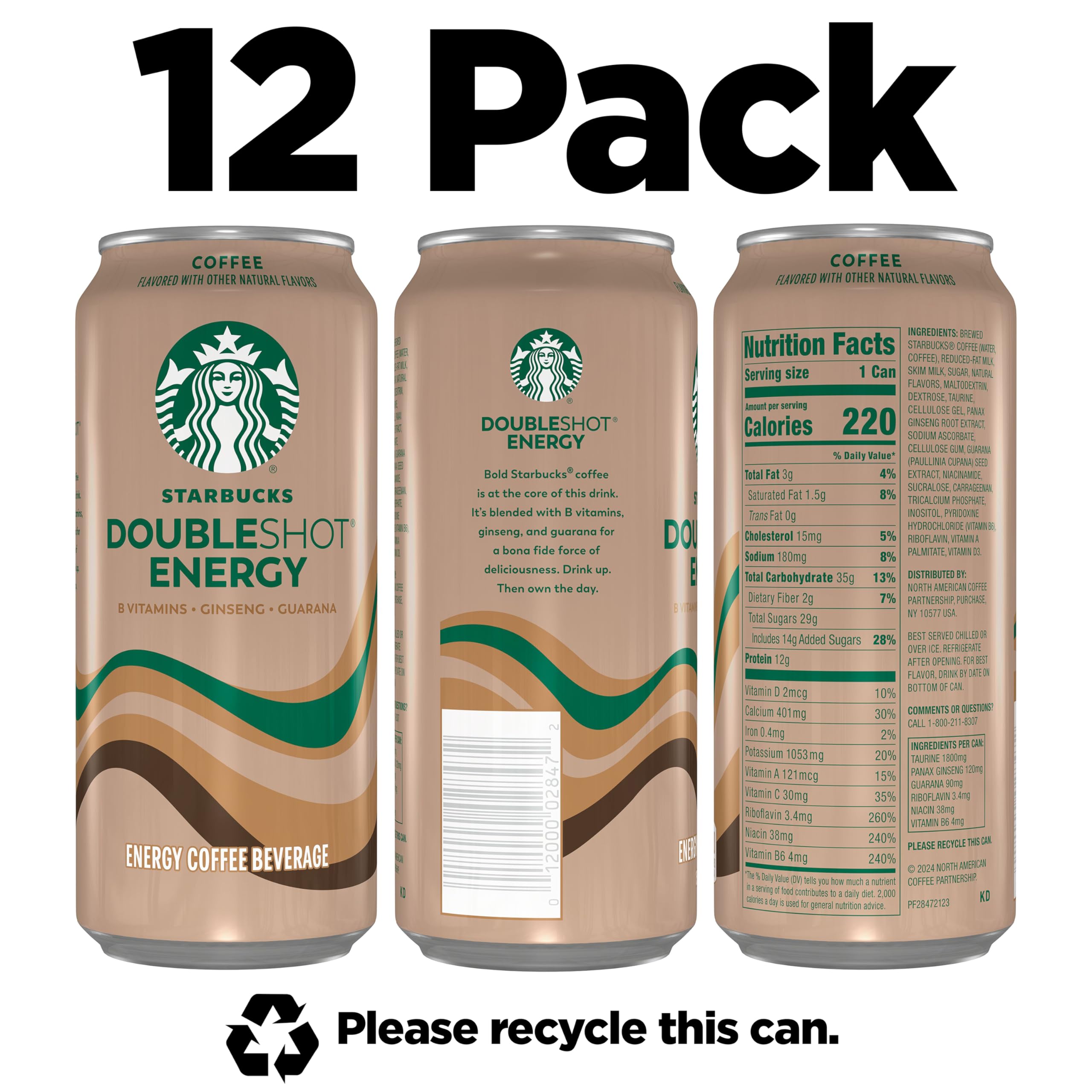 Starbucks Doubleshot Energy Coffee Drink - 15 fl oz Cans (12 Pack) - Iced Coffee Beverage with Caffeine Boost - Perfect for Office, Gym & Road Trips