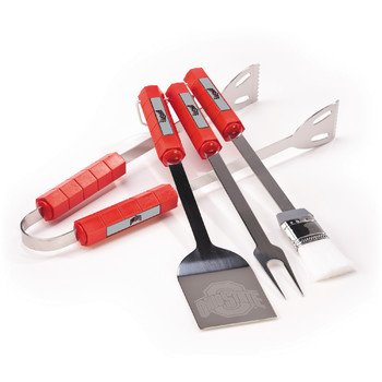Ohio State Buckeyes 4-Piece BBQ Grill Set – Stainless Steel Utensils for Grilling, Perfect for Tailgating, Backyard BBQs & Game Day Parties