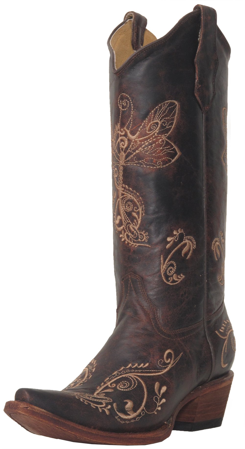 CORRAL Women's Distressed Embroidered Dragonfly Cowboy Boots - Stylish Western Fashion for Country Dancing, Rodeo & Everyday Wear