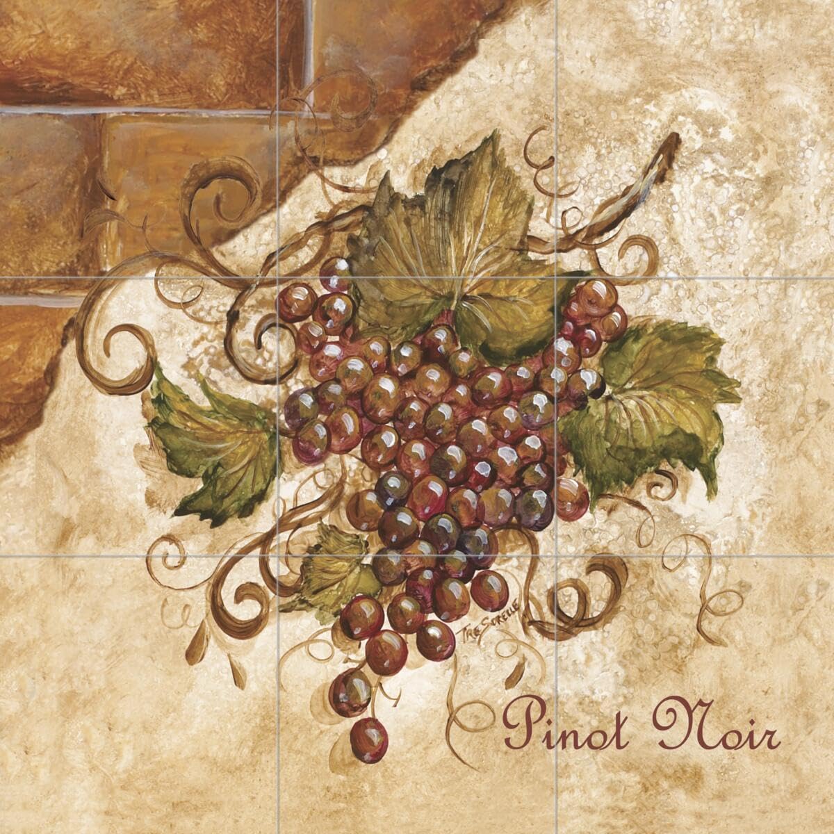 Ceramic Backsplash Tile Mural - Tuscan Grapes II Design - Handmade Fruit & Vegetable Kitchen Decor - Waterproof Peel & Stick Wall Tiles for Backsplash, Bathroom, or Laundry Room - TRE Sorelle Studios