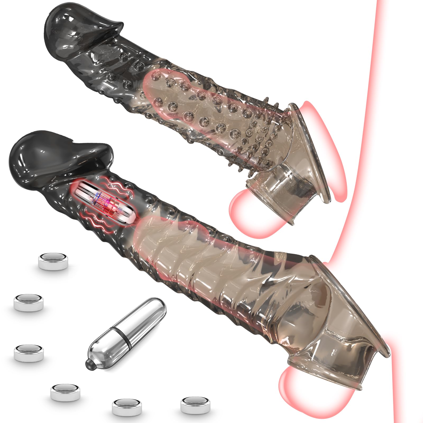 Realistic Soft Penis Sleeve Extender with Vibrator & Cock Ring - Reusable Male Enhancement Sex Toy for Couples, 2 & 3 Inch Sizes - Enhance Intimacy & Pleasure in Bedroom Play