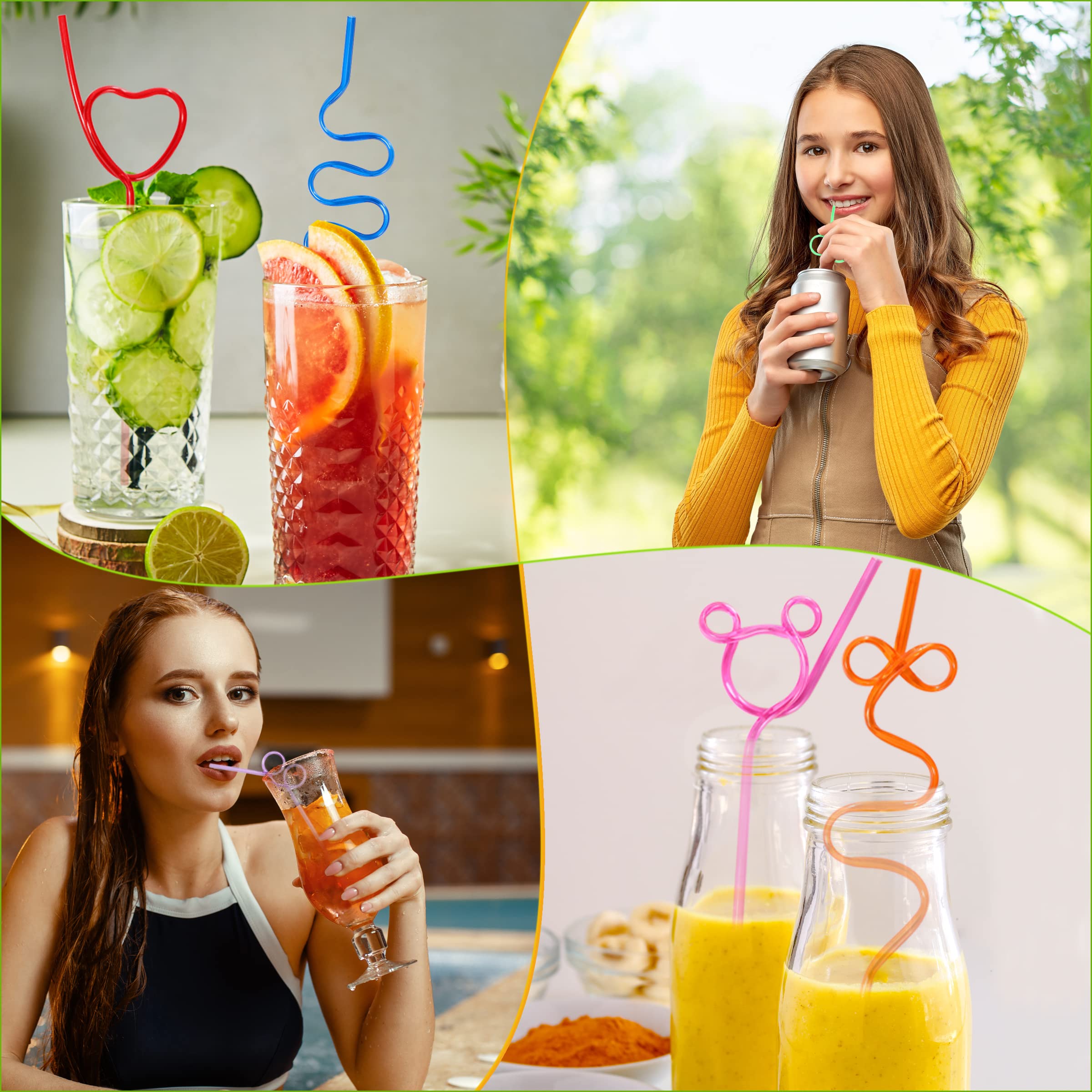 36 Pcs Colorful Reusable Crazy Straws for Kids - Fun Silly Drinking Straws for Birthday Parties, Summer Drinks & Smoothies - BPA-Free Plastic Straws for Juice, Milkshakes & Cocktails
