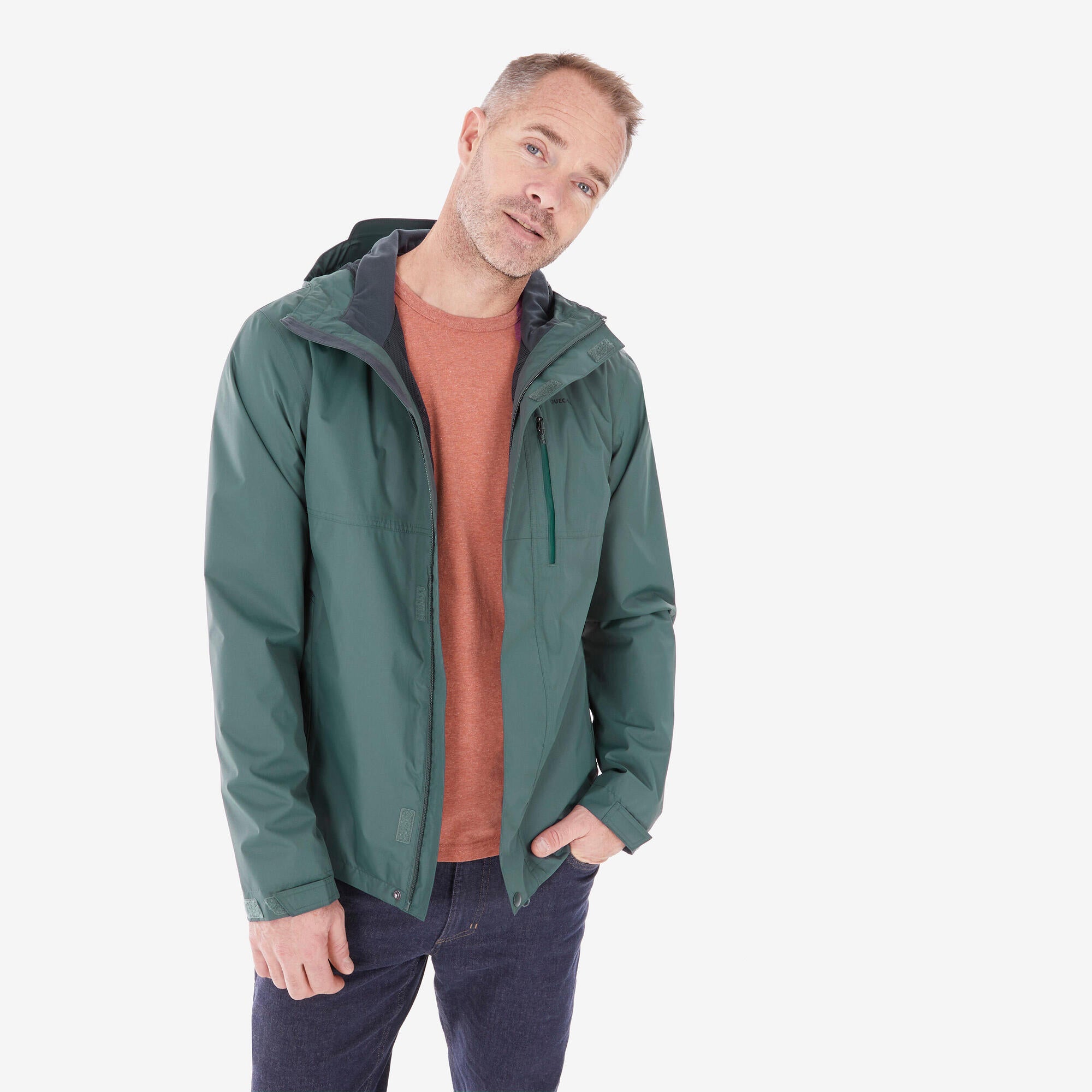 Quechua Men's NH500 Waterproof Rain Jacket - Lightweight Windproof Hiking Jacket for Outdoor Adventures & Travel