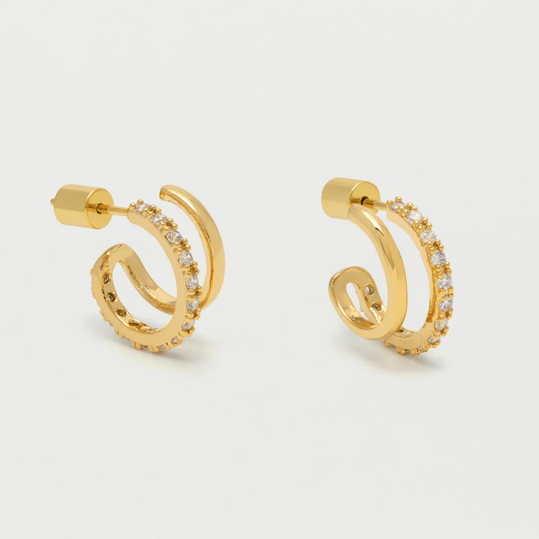 Estella Bartlett Double Hoop Illusion Pave Earrings - 14K Gold Plated Dangle Earrings for Women, Elegant Bridal Jewelry & Party Accessories