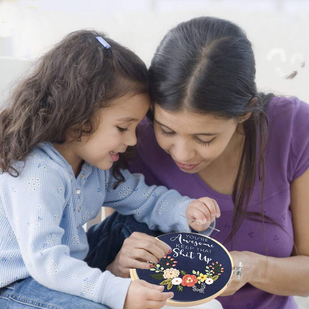 Mother's Day Gift Ideas for Mom - Beginner Embroidery Kit with Cross Stitch Supplies - DIY Craft Starter Set for Women | Perfect Birthday Present for Daughter, Best Friend & Coworker | Home Decor & Relaxation Hobby