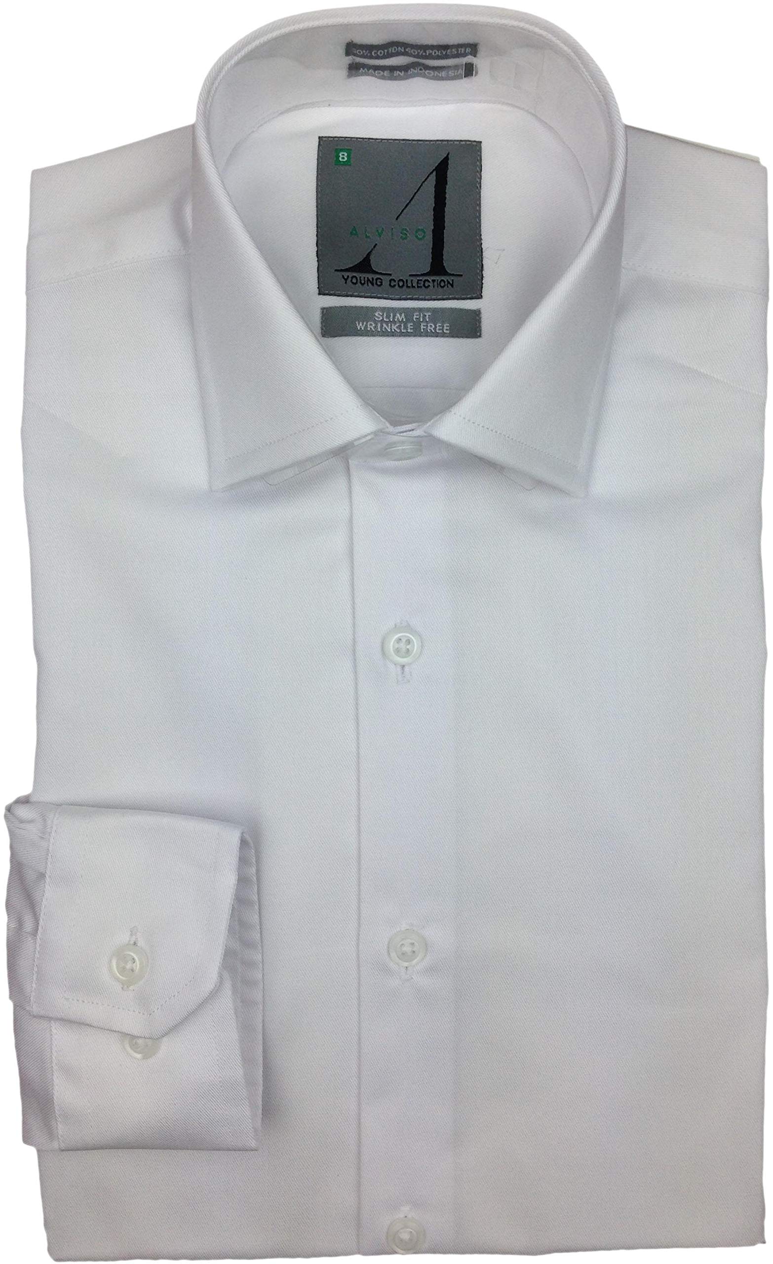 Alviso Boys White Long Sleeve Dress Shirt for School, Church & Special Occasions - Classic Formal Wear for Kids