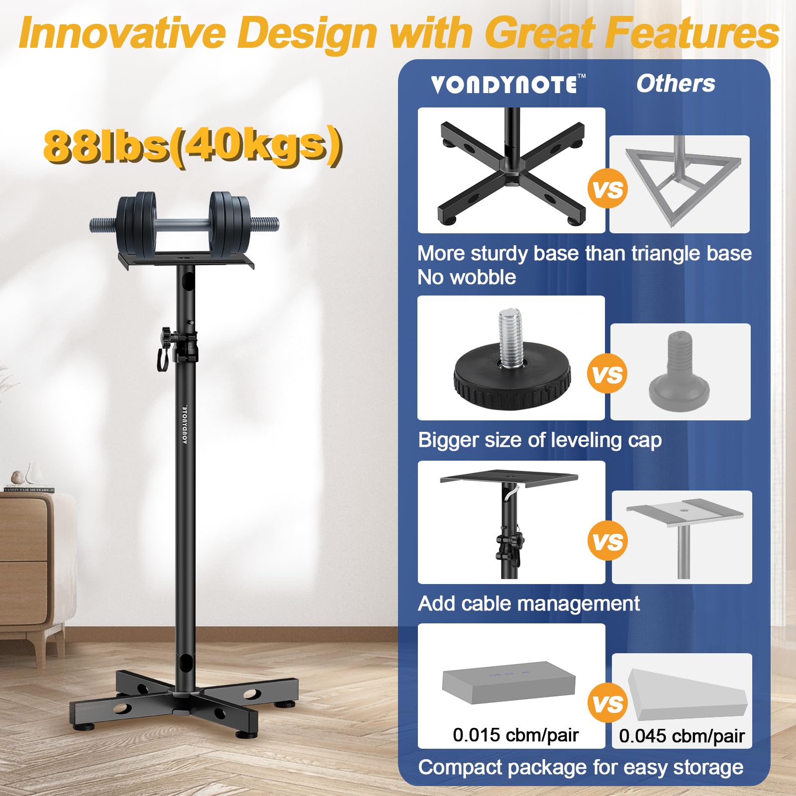 Set of 2 Adjustable Height Studio Monitor Stands with Cable Management - Perfect for Home Recording Studios & Professional Audio Setups