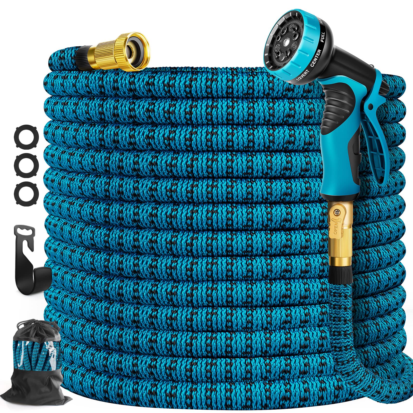 Aterod 100ft Expandable Garden Hose - Flexible Water Hose with 10-Function Spray Nozzle, Lightweight No-Kink Design & Solid Brass Connectors - Perfect for Lawn Care, Car Washing, and Outdoor Cleaning