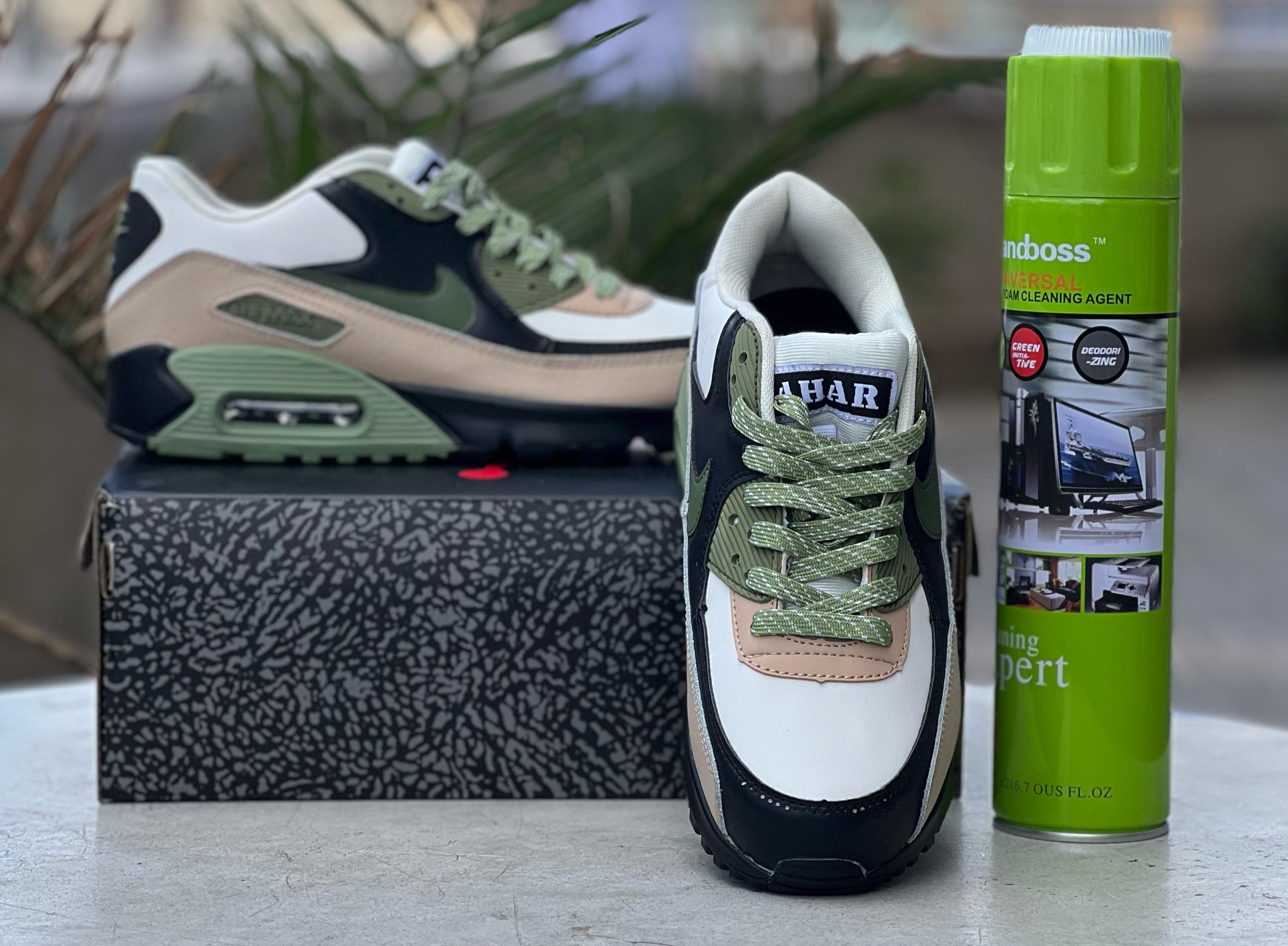 Nike Air Max 90 Sneakers - White, Black, Olive Green & Tan | Men's & Women's Running Shoes for Gym, Workout & Casual Wear