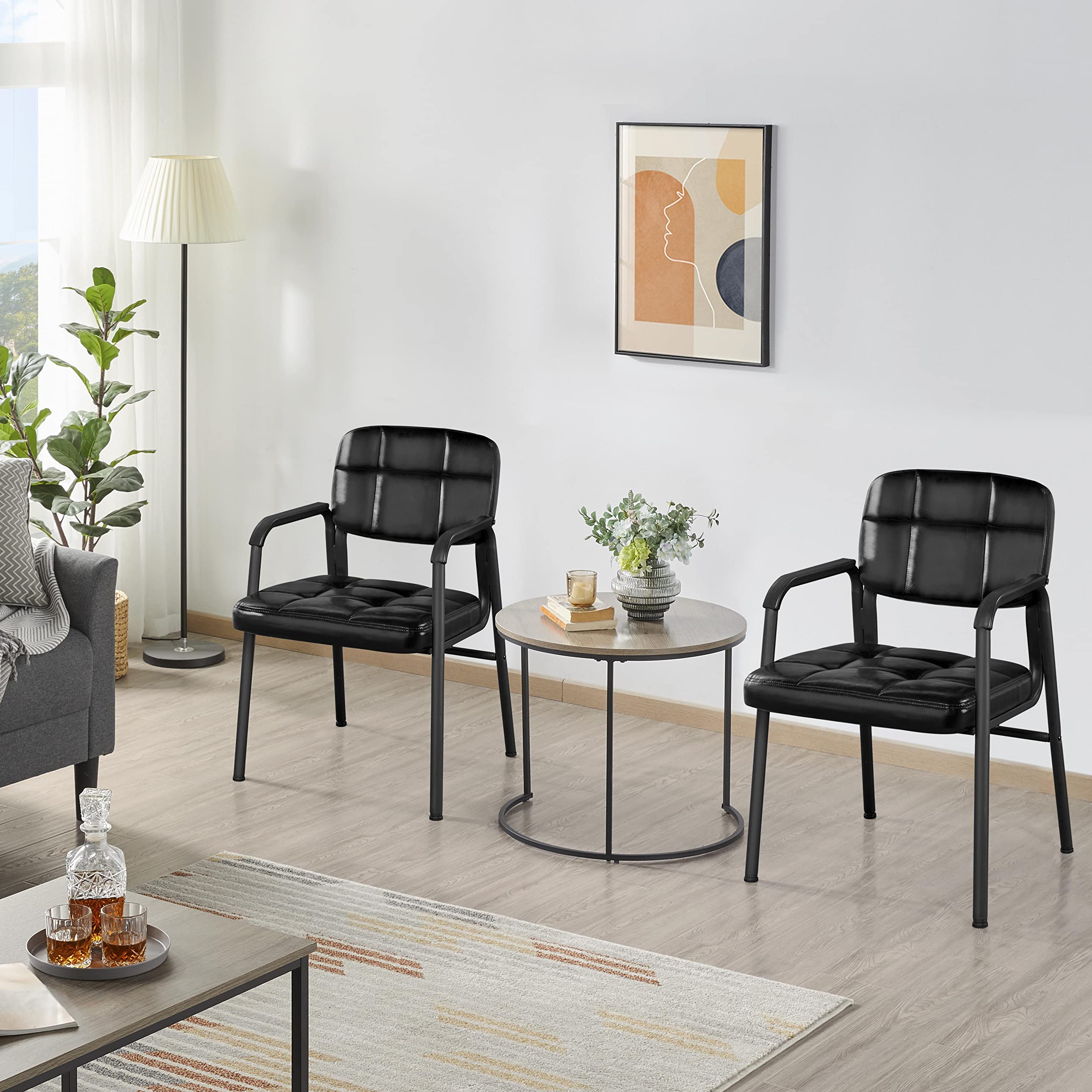Yaheetech 4-Piece Black Leather Office Reception Chairs Set - Executive Guest Chairs with Ergonomic Design & Upholstered Lumbar Support for Waiting Room, Conference Room, or Home Office