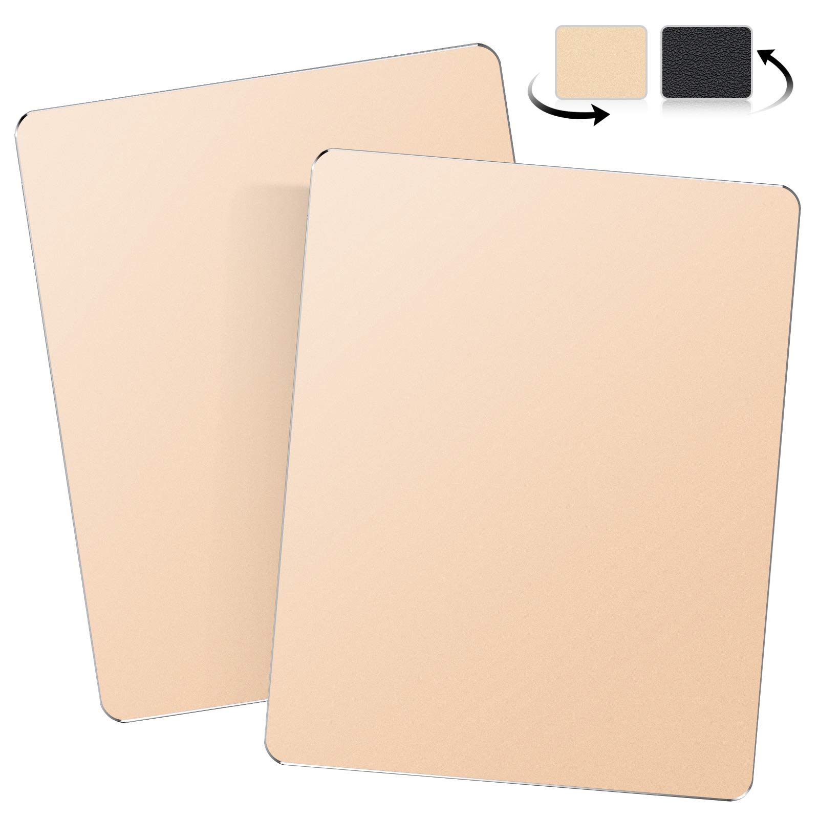JEDIA 2-Pack Gaming Mouse Pad - Hard Metal Aluminum & Leather Double-Sided Mouse Mat - Waterproof, Smooth Surface for Wireless Mouse - Gold, Medium Size 9.4