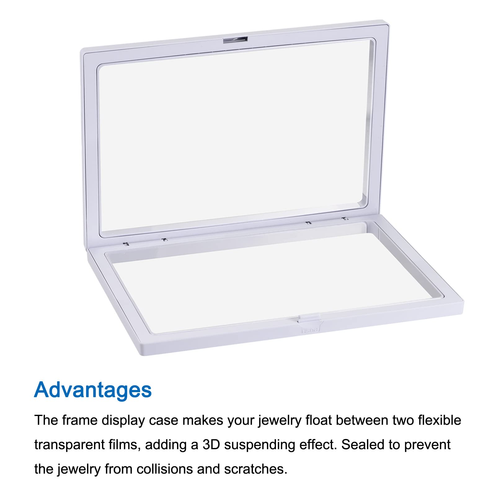 3D Floating Frame Jewelry Display Stand - 7.09x7.09x0.79 Inch White Acrylic Showcase Box for Rings, Necklaces, Bracelets & Earrings (Pack of 3) - Perfect for Retail Stores, Wedding Displays & Jewelry Photography