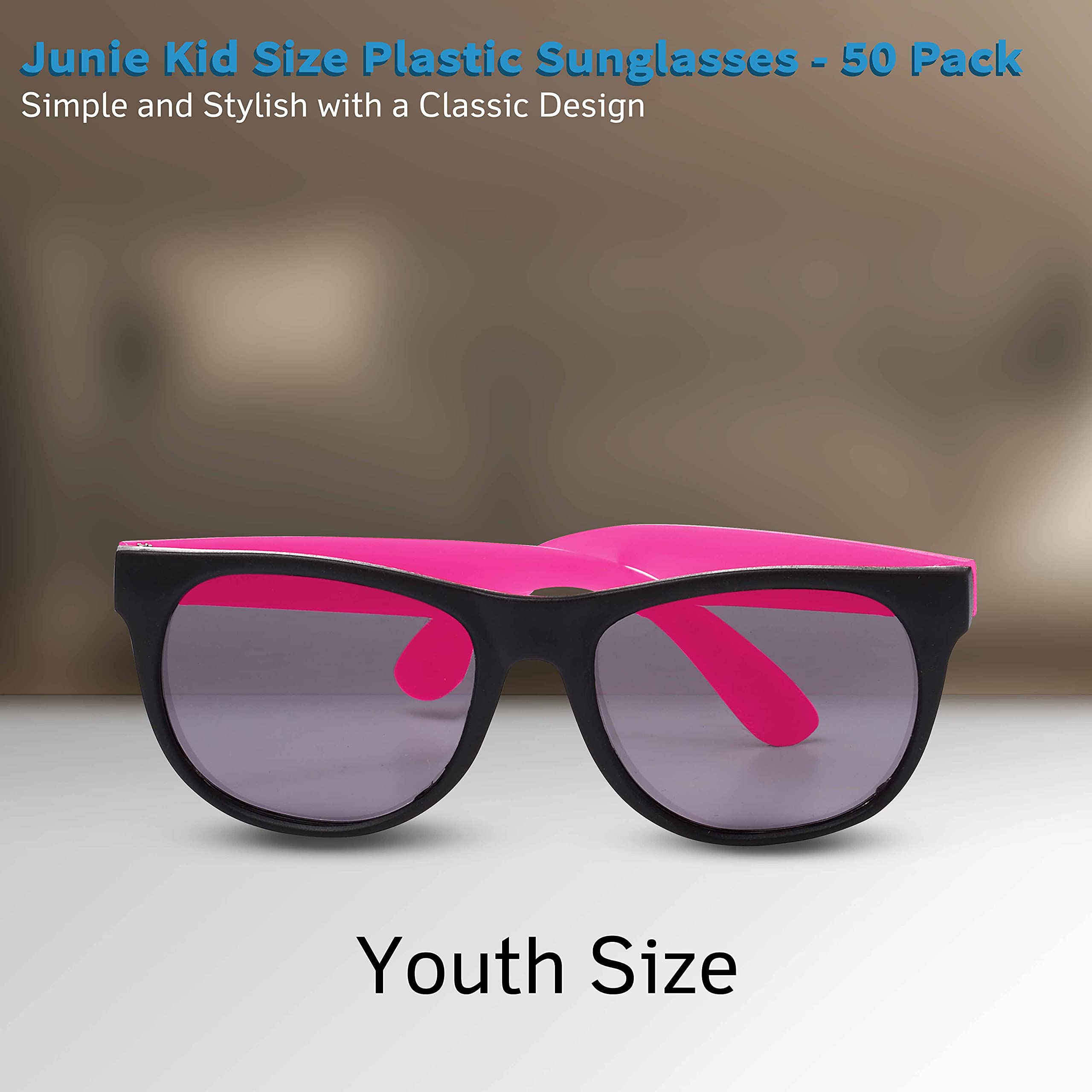 Junie Kids Plastic Sunglasses 6-Pack with UV400 Protection - Trendy Unbreakable Sunglasses for Boys & Girls - Perfect for Beach, Pool, Outdoor Play & Summer Activities