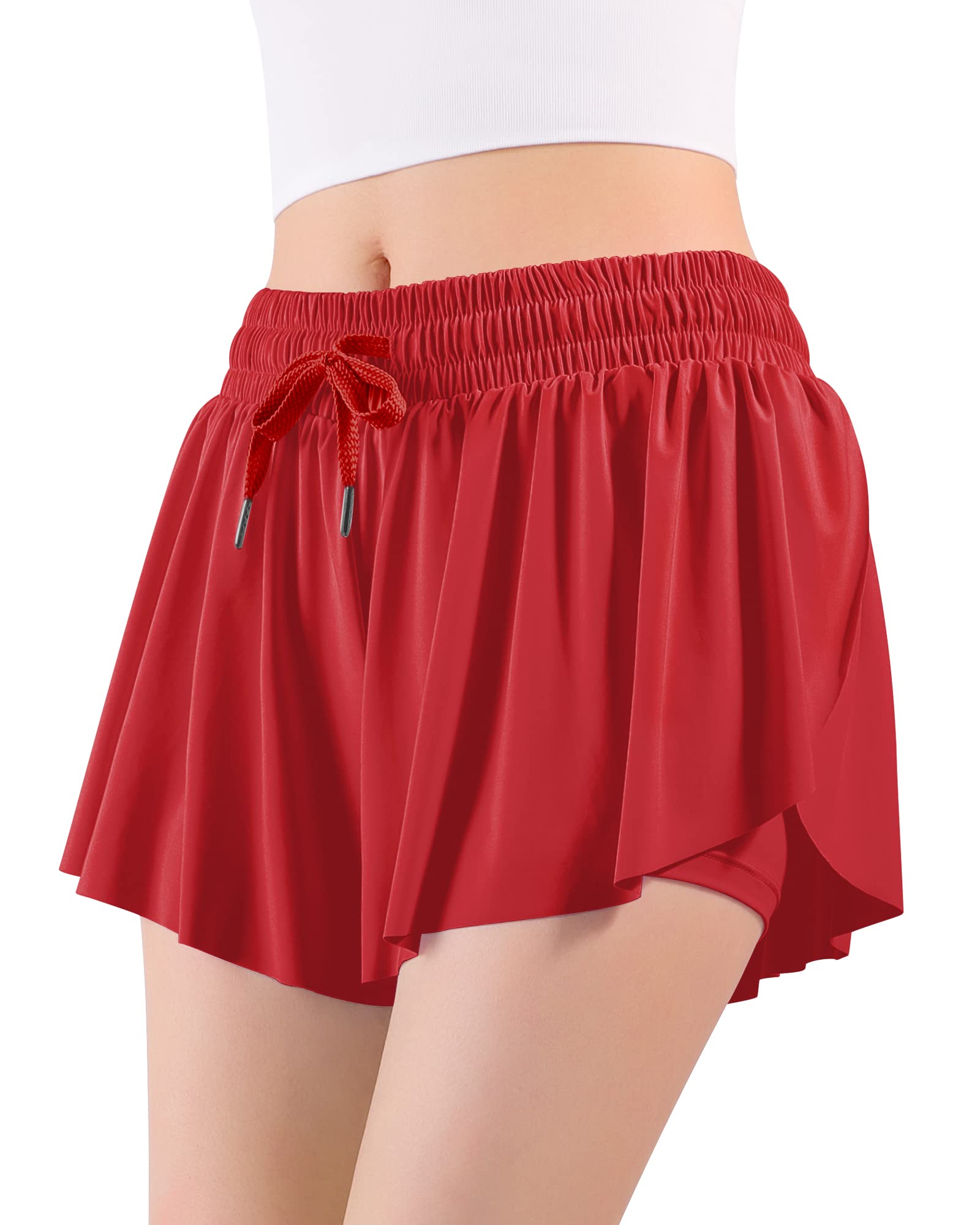 Auranso Girls Butterfly Shorts - 2-in-1 Flowy Athletic Running Shorts with Pockets for Gym, Yoga & Casual Wear | Preppy Summer Clothes for Teens & Kids