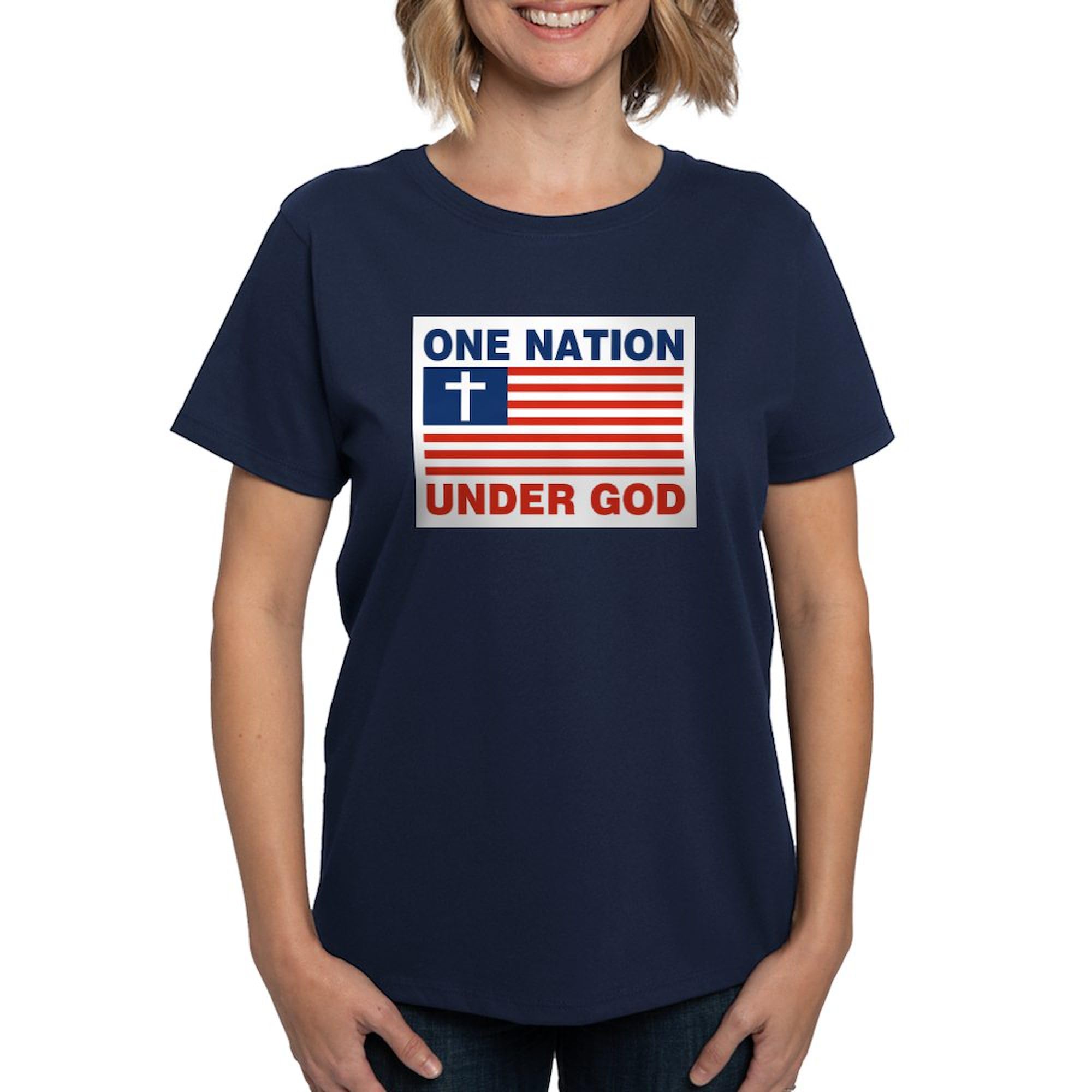 One Nation Under God Women's Cotton Dark T-Shirt - Patriotic American Flag Design - Comfortable Casual Wear for Everyday, Church, and Political Events