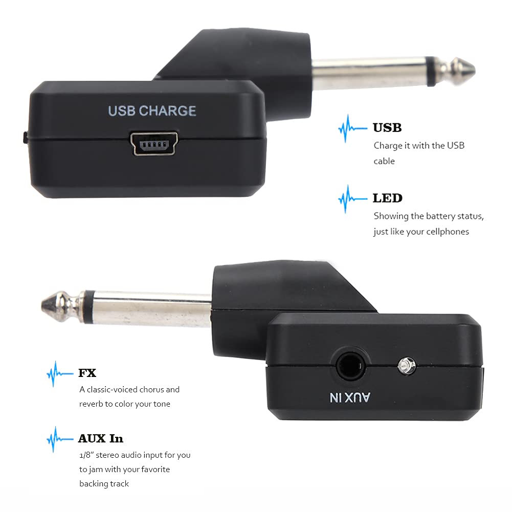 Portable Rechargeable Guitar Headphone Amp - Mini Plug-in Electric Guitar & Bass Amplifier for Practice, Travel & Home Use