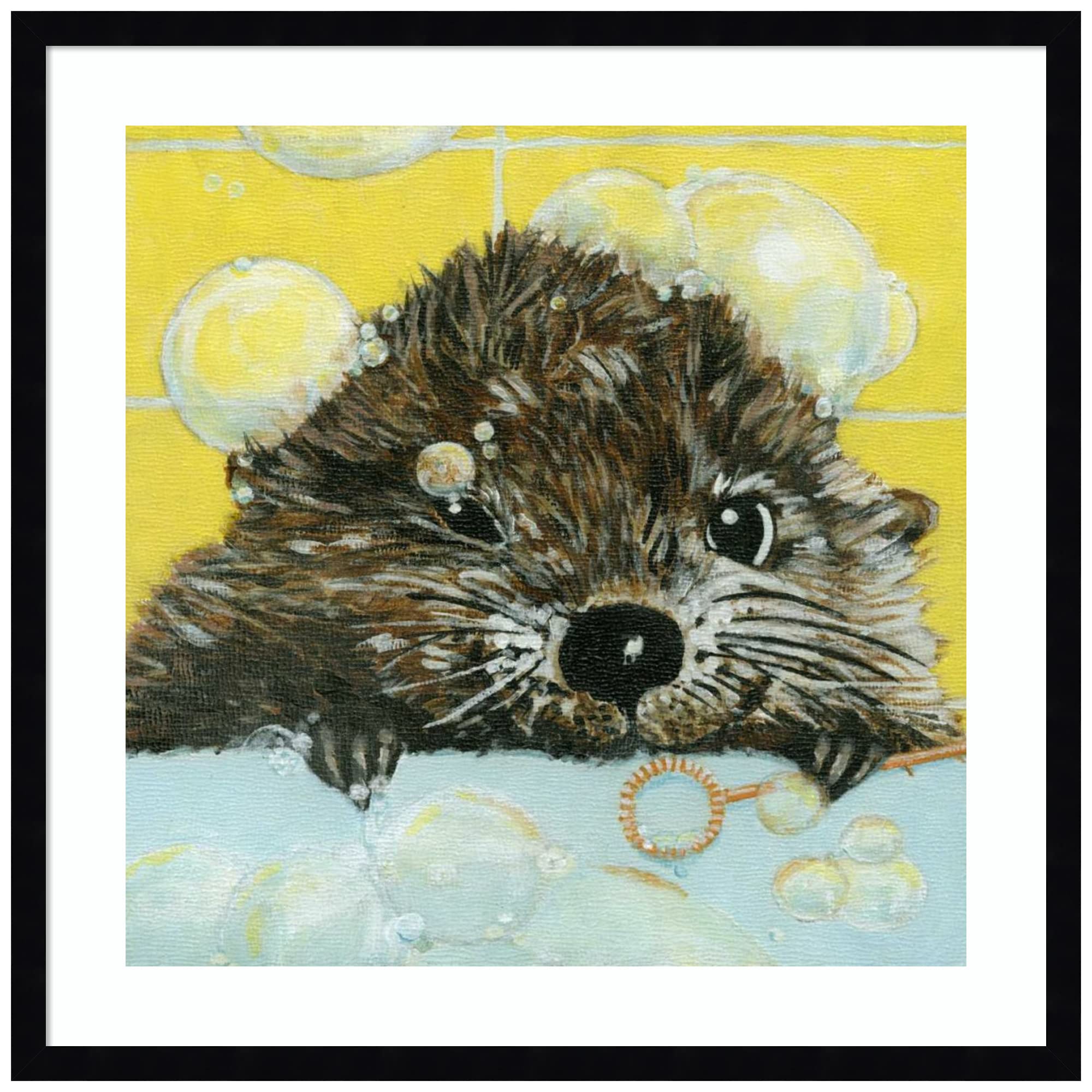 Amanti Art Bubbles - Olivia (Beaver) by Dlynn Roll Wood Framed Wall Art Print - 25x25 Inches, Svelte Noir Black Frame - Perfect for Living Room, Bedroom & Office Decor