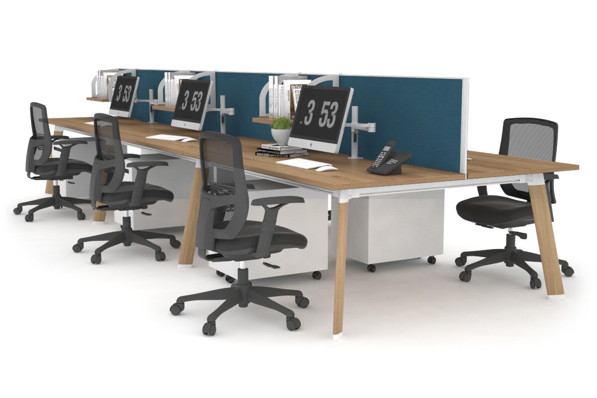 6-Person Workstation with Wood Imprint Frame - 1200L x 700W Office Desk for Collaborative Workspaces & Team Meetings