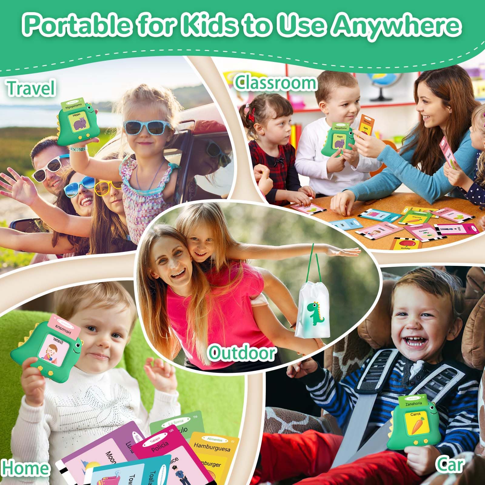 Spanish & English Bilingual Talking Flash Cards - Educational Toddler Toys for 2 3 4 5 Year Old Boys & Girls | Autism Sensory Learning, Montessori Speech Therapy Toys | Perfect for Preschool Gifts, Homeschooling & Early Childhood Development