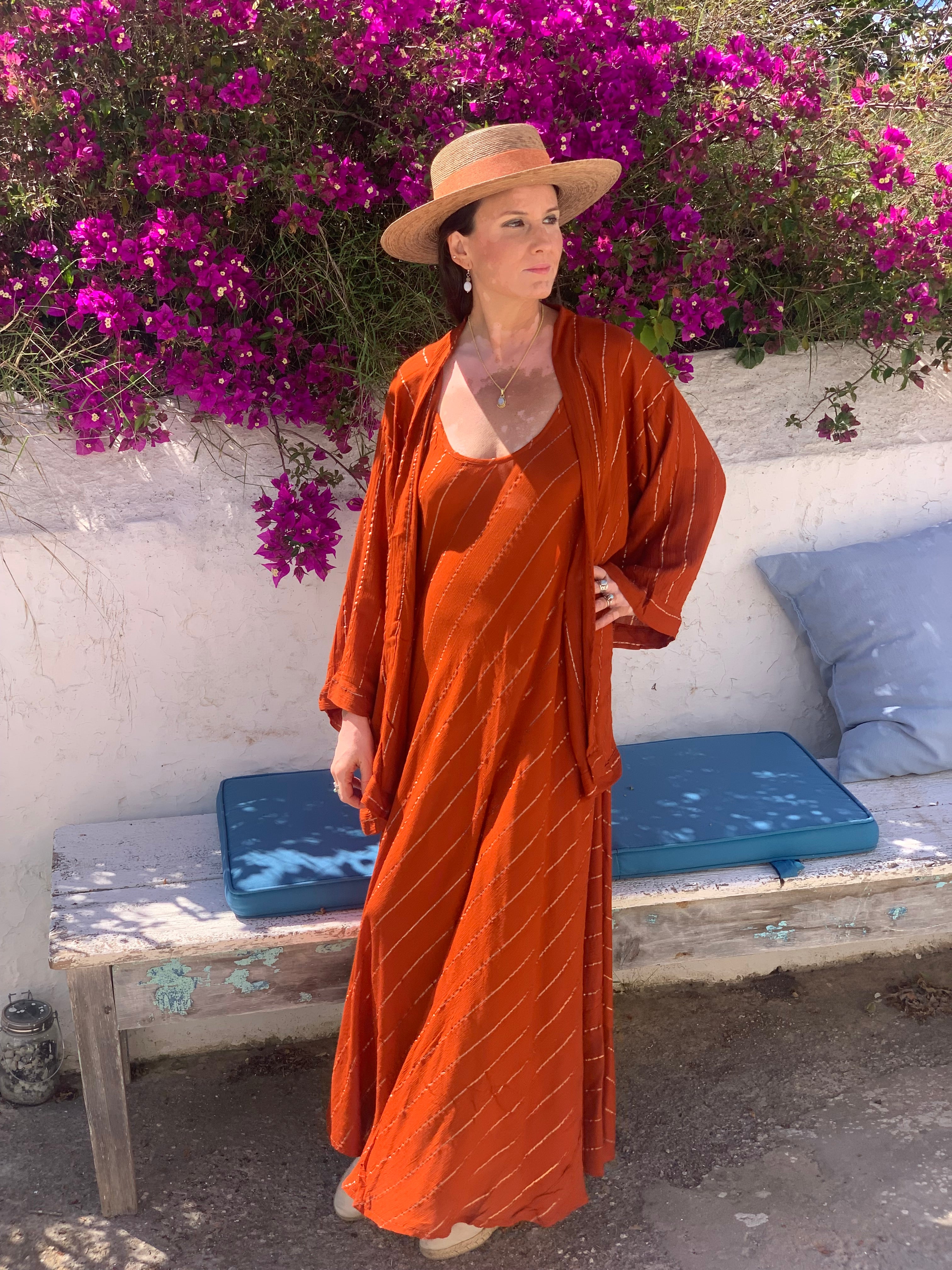 Boho Short Kimono in Rusty Red - Lightweight Cover-Up for Beach, Pool, and Music Festivals | Ibiza Style