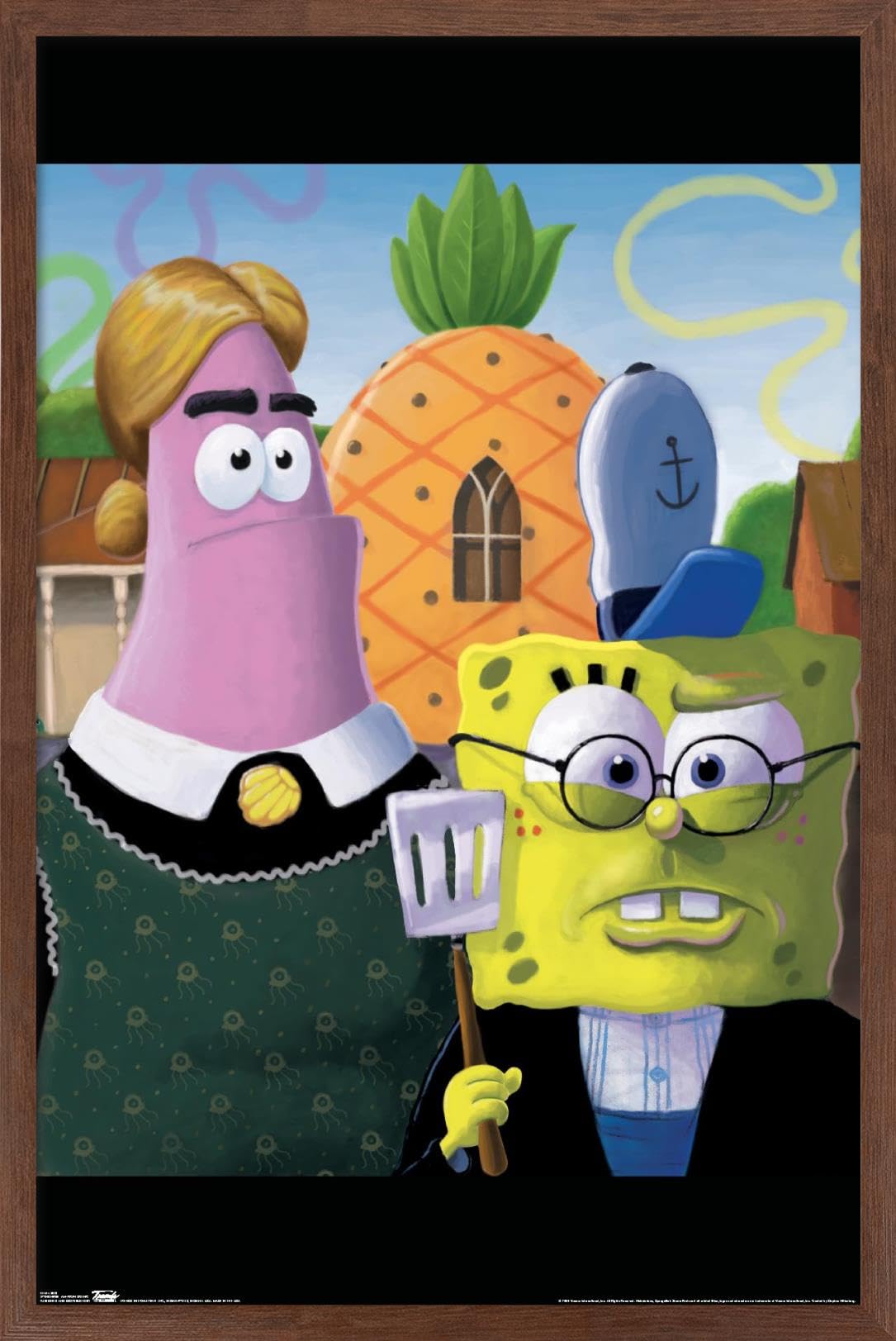 Trends International Nickelodeon SpongeBob SquarePants American Gothic Parody Wall Art Poster - 22.375 x 34 Inches, Premium Mahogany Frame - Perfect for Kids' Rooms, Game Rooms & Pop Culture Collectors