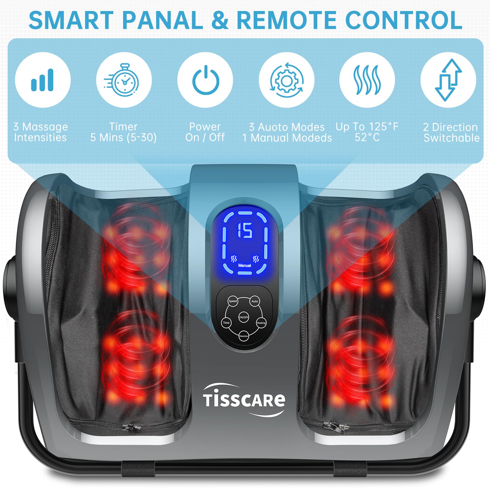 TISSCARE Shiatsu Foot Massager with Heat - Deep Kneading Massage Machine for Neuropathy, Plantar Fasciitis Pain Relief - Therapeutic Leg, Calf & Ankle Massager with Heating - Perfect Gift for Men & Women - Ideal for Home Relaxation & Foot Care Therapy
