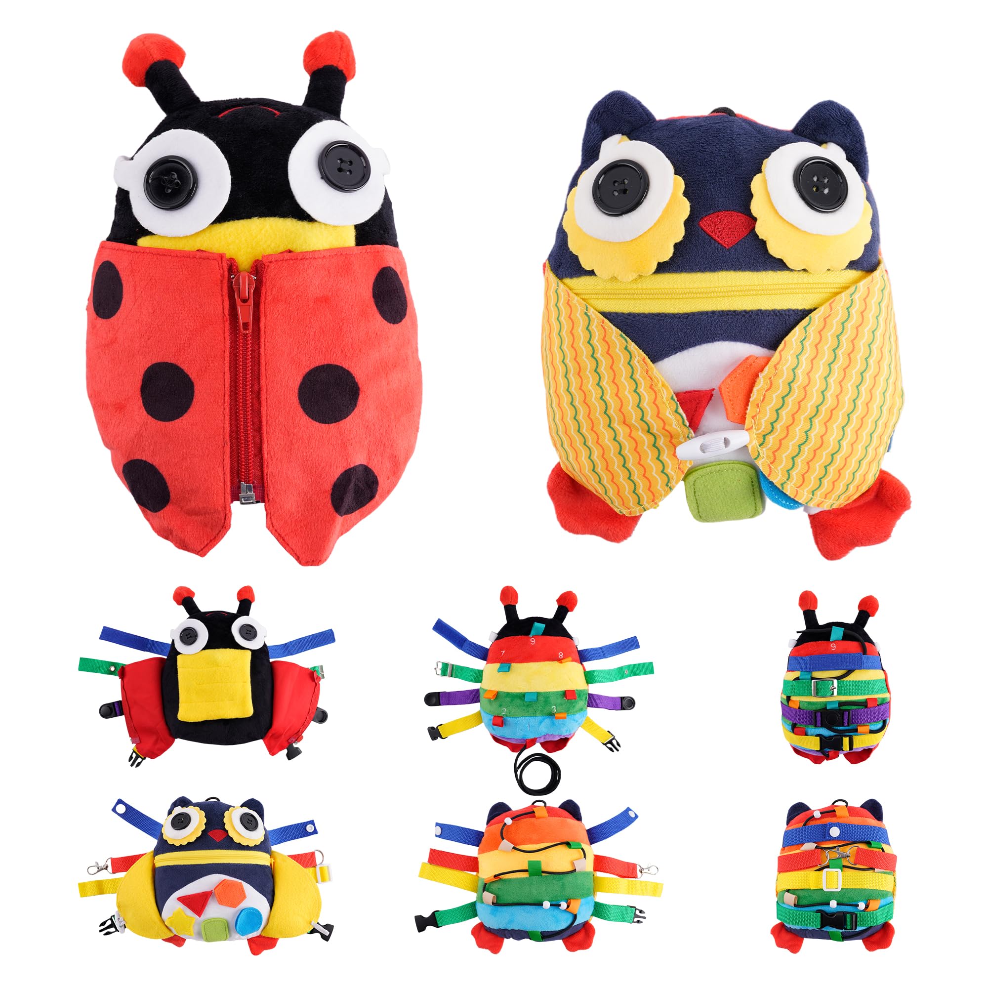 2PCS Montessori Sensory Buckle Pillow Toys for Toddlers 1-3 Years - Fine Motor Skills Development, Fidget Toys for Autistic Kids, Travel & Airplane Activities - Perfect for Learning, Calming & Long Trips