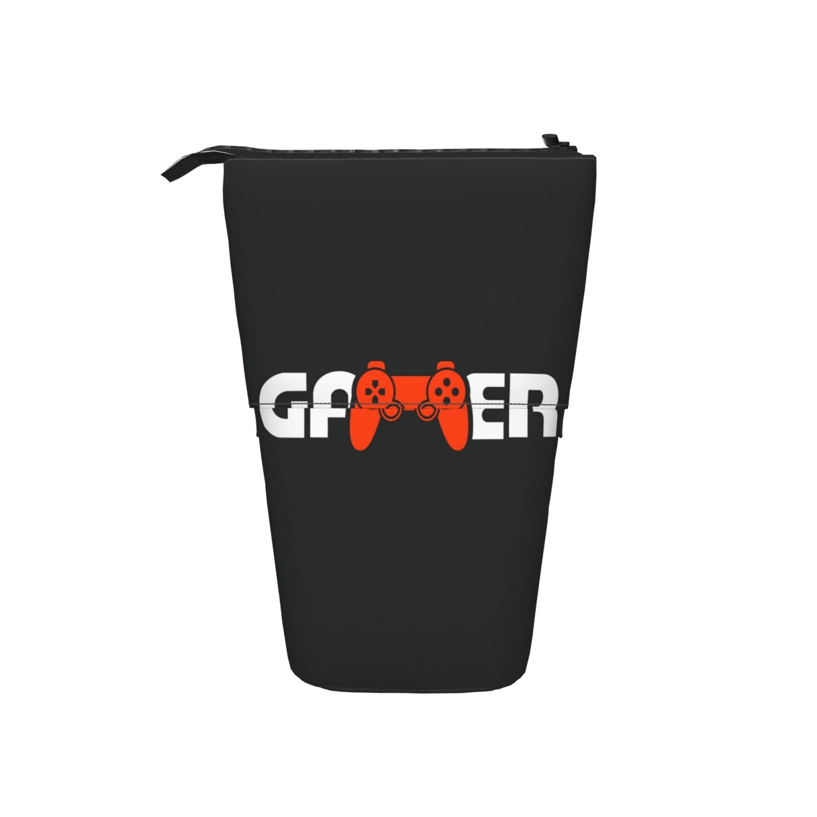 Wozukia Telescopic Joystick Pencil Case - Stand Up Pen Organizer with Gamer Logo in Red, White & Black - Portable Pencil Bag for School, Office & Gaming Accessories Storage | Perfect for Students, Gamers & Office Workers