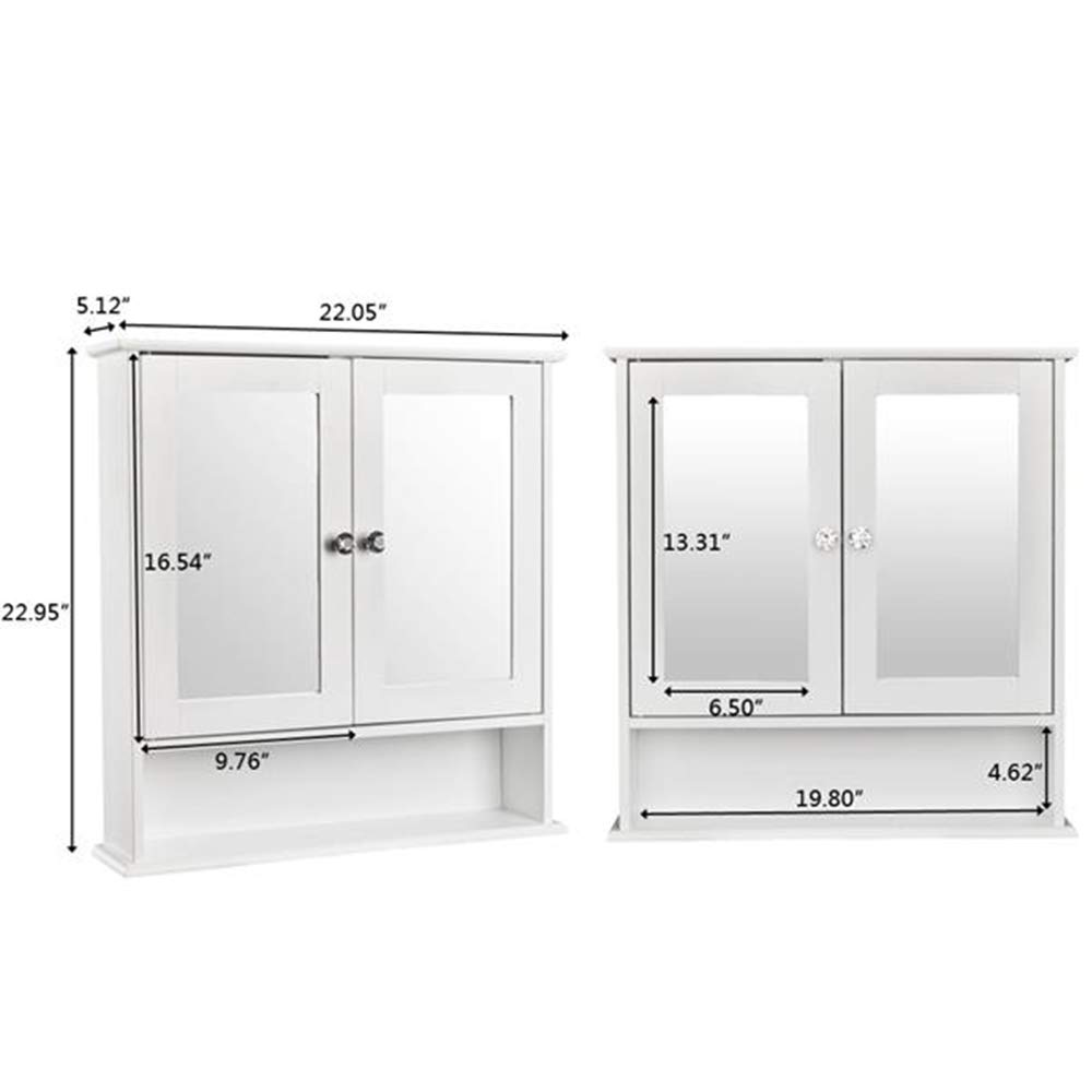 Wall Mount Bathroom Medicine Cabinet - White Double Door Storage Organizer with Adjustable Shelf for Bathroom, Vanity & Bedroom Organization