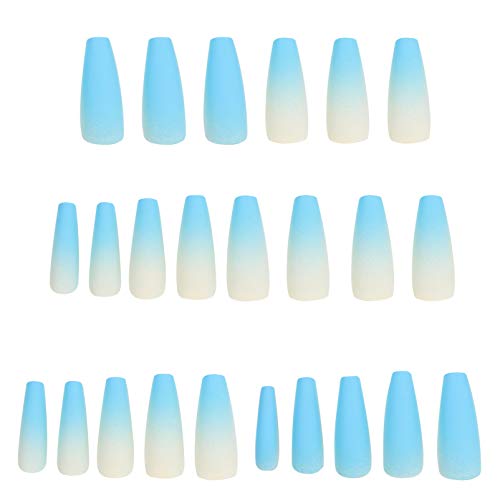 Lurrose 24pcs Gradient False Nails - Full Cover Solid Color Acrylic Nail Tips for Nail Art, Sky Blue & White Ombre Design | Perfect for Salon, DIY Manicure, Wedding & Party Nail Extensions
