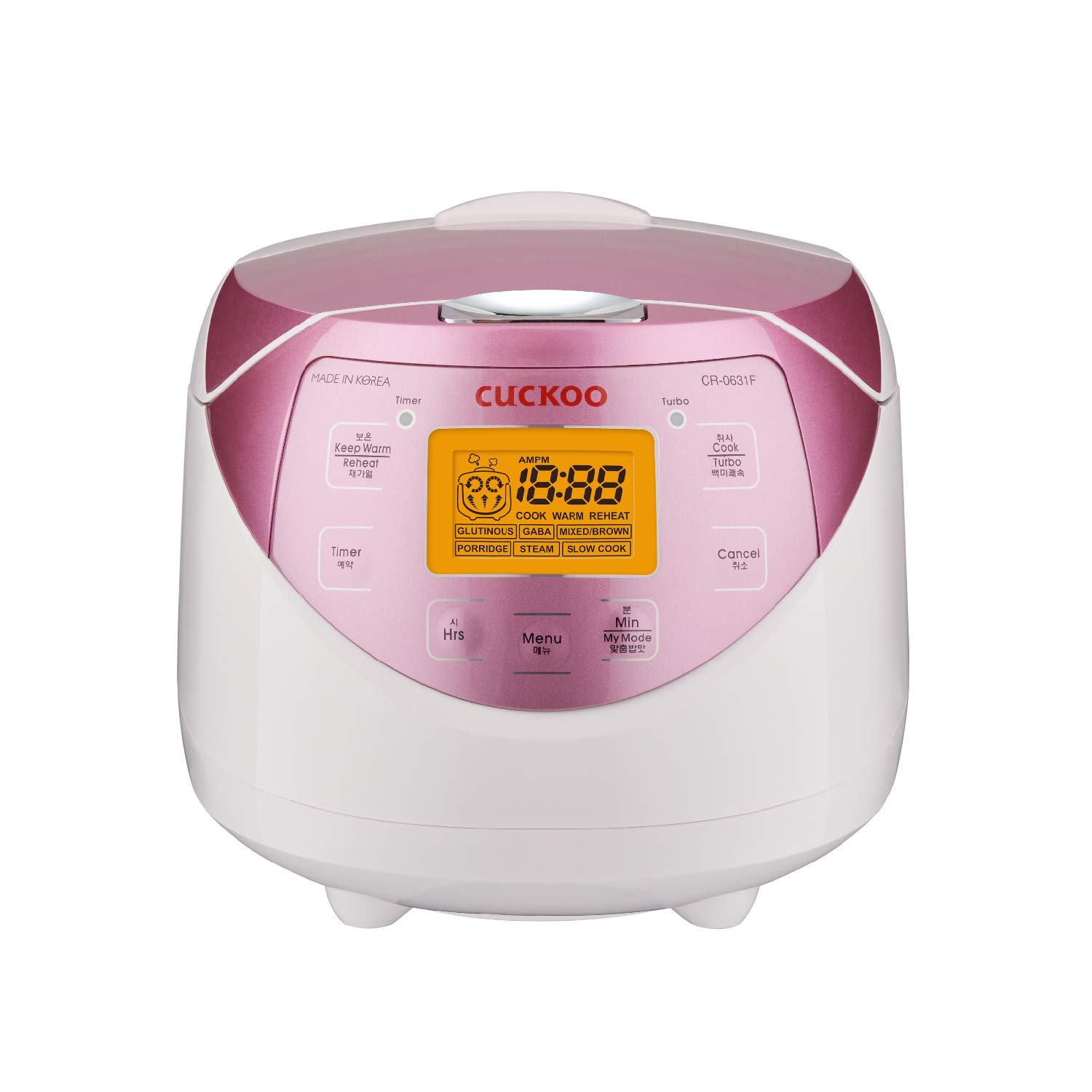 CUCKOO CR-0631F 6-Cup Uncooked / 12-Cup Cooked Micom Rice Cooker with Nonstick Inner Pot - 7 Menu Modes, LCD Display, Fuzzy Logic Technology, Auto Clean Function (White/Pink) - Perfect for Small Families, Dorm Rooms & Meal Prep