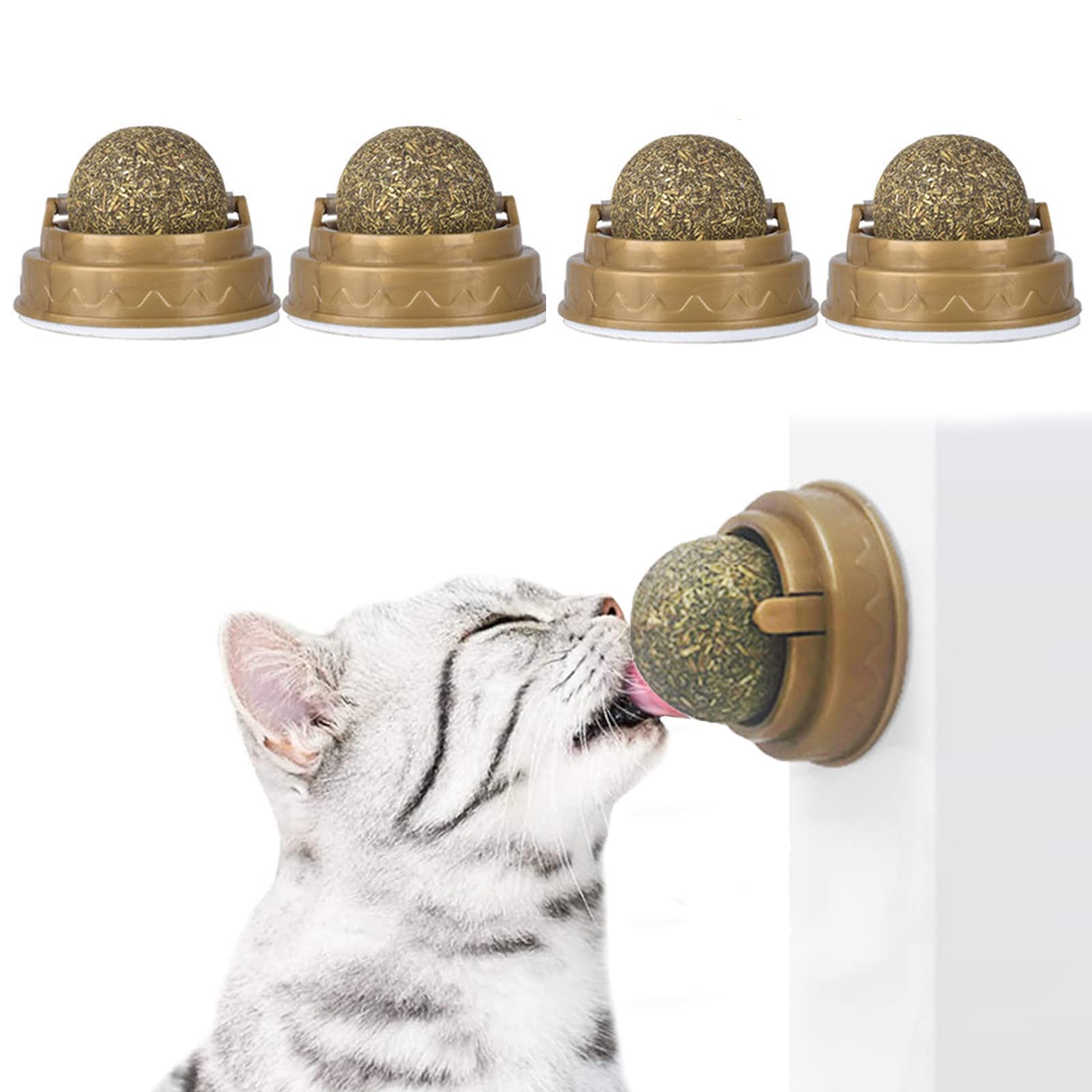 4Pcs Natural Catnip Balls for Cats - Healthy Mint Chew Toys for Indoor Kittens, Wall-Mounted Cat Teething Rollerball - Perfect for Playtime & Stress Relief