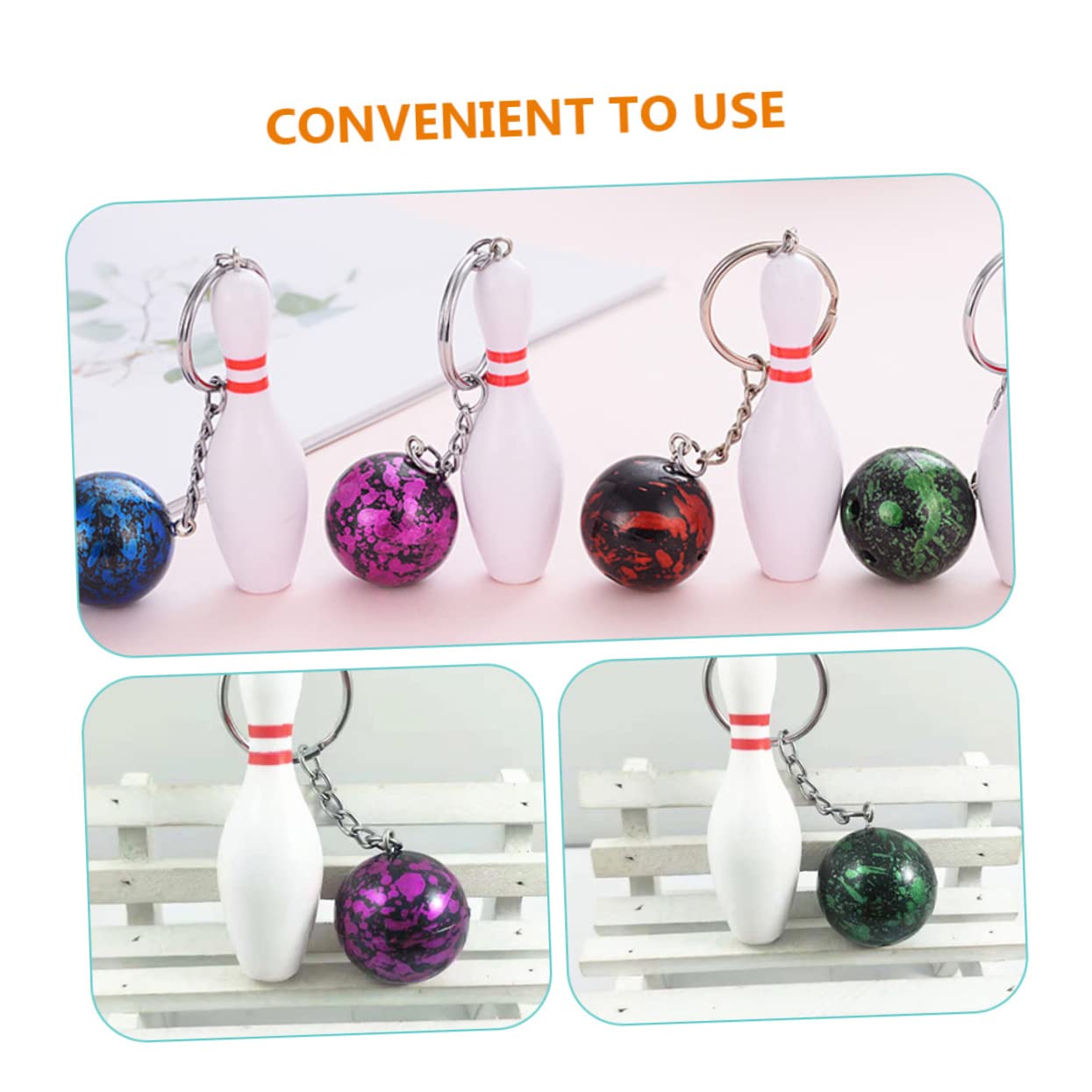 Balacoo 6pcs Bowling Keychain Set - Plastic Bowling Pendant Key Rings for Backpack, Luggage & Keys - Cute Bag Charms for Bowling Fans & Sports Enthusiasts - Perfect for Gifts, Party Favors & Accessories
