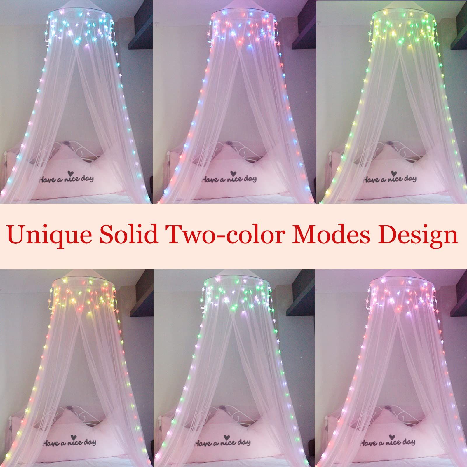 Obrecis Pink Princess Bed Canopy with 100 LED Star Fairy Lights - Remote Control Bed Tent for Girls, Twin to King Size - Perfect for Bedroom Decor, Kids' Sleepovers & Dreamy Nursery Themes