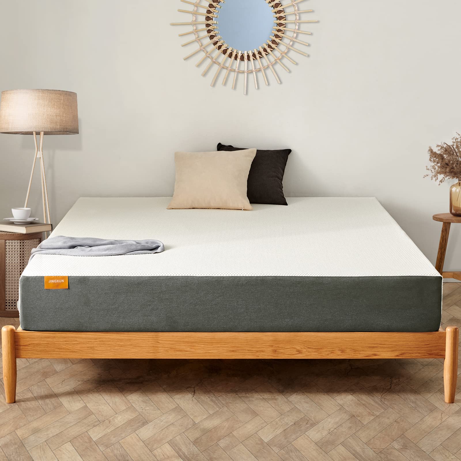 Jingxun Queen Size 10 Inch Cooling-Gel Memory Foam Mattress in a Box - Medium Firm Support for Cool Sleep & Pressure Relief with Breathable Fabric Cover | Perfect for Hot Sleepers, Back Pain Relief & Bedroom Comfort