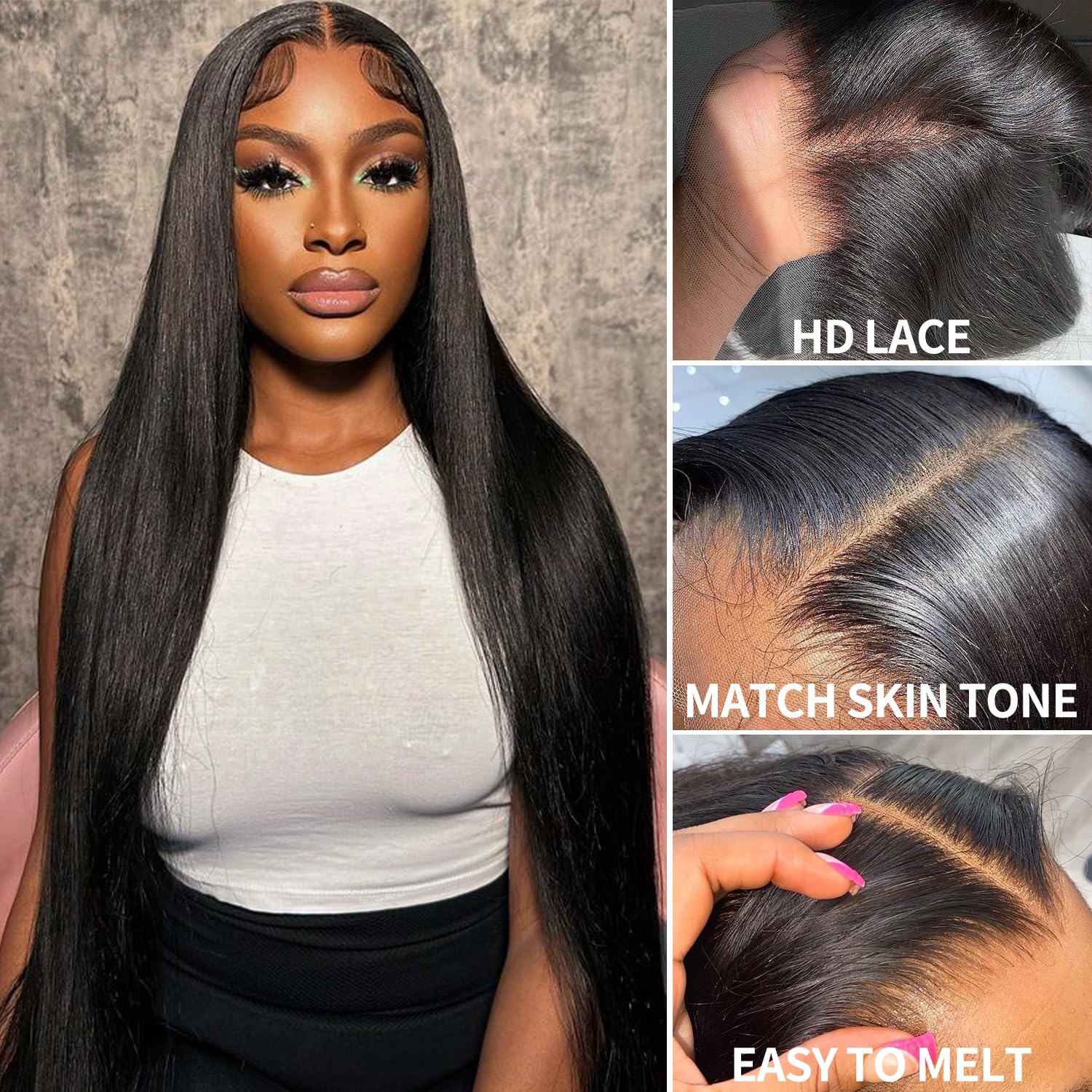 32 Inch HD Lace Front Human Hair Wig - 150% Density Straight Glueless Wig with Pre-Plucked 4x4 Closure for Black Women | Natural Look for Daily Wear, Parties & Special Occasions