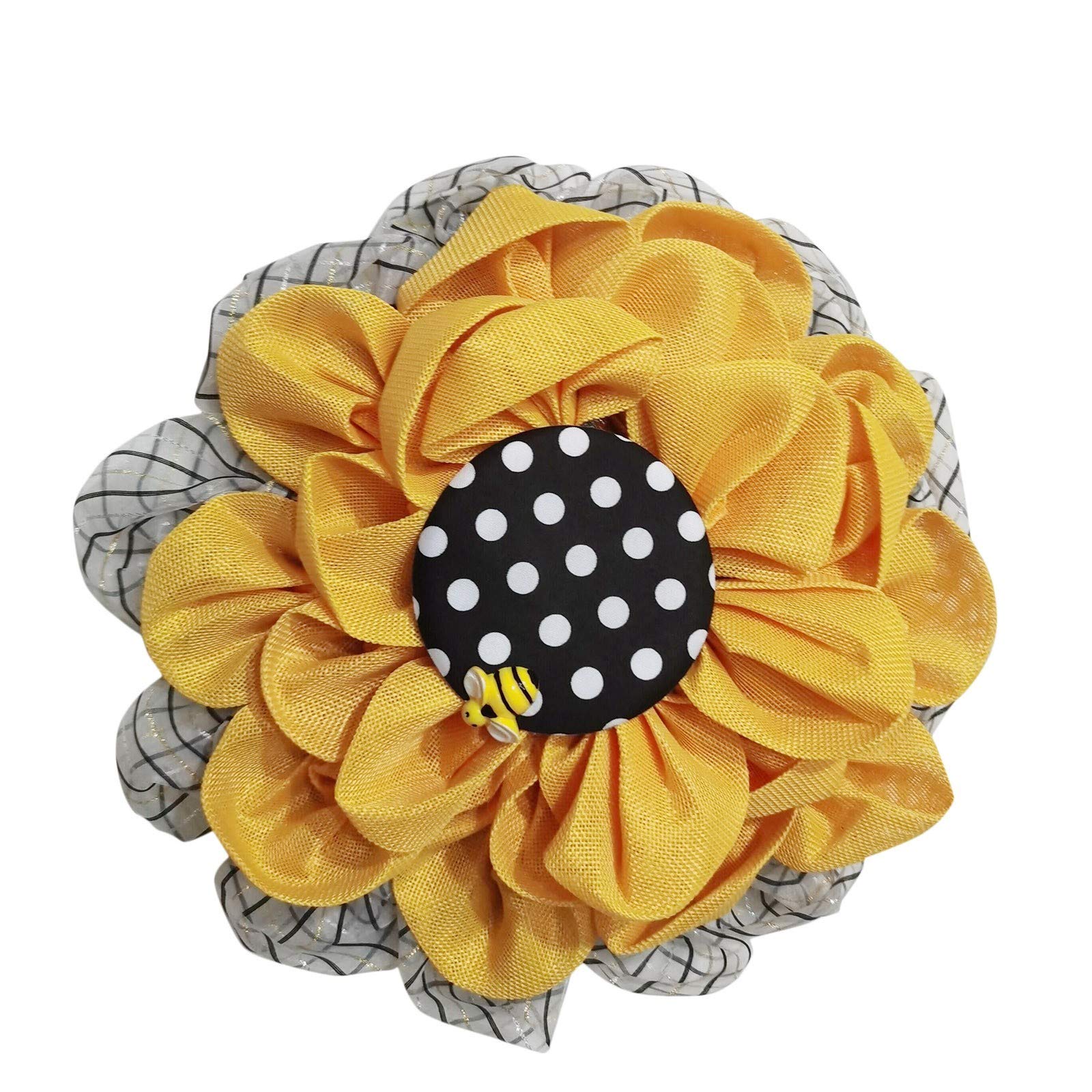 Artificial Sunflower Wreath with Bee Decor - Metal Gnome Wreath for Front Door, Wall & Window Decor - Multicolor Wedding Garland for Home, Party & Seasonal Decorations