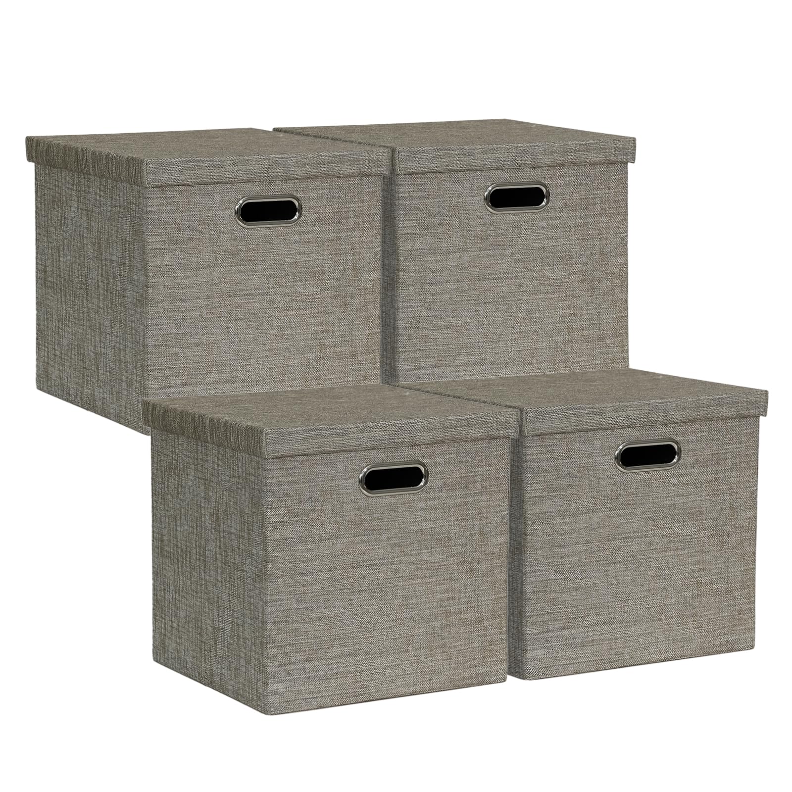 Posprica 13x13x13 Inch Foldable Storage Bins with Lids - Set of 4 Fabric Storage Cubes for Closet, Shelf, Cabinet & Bookcase Organization - Coffee Color | Space-Saving Home & Office Storage Solution