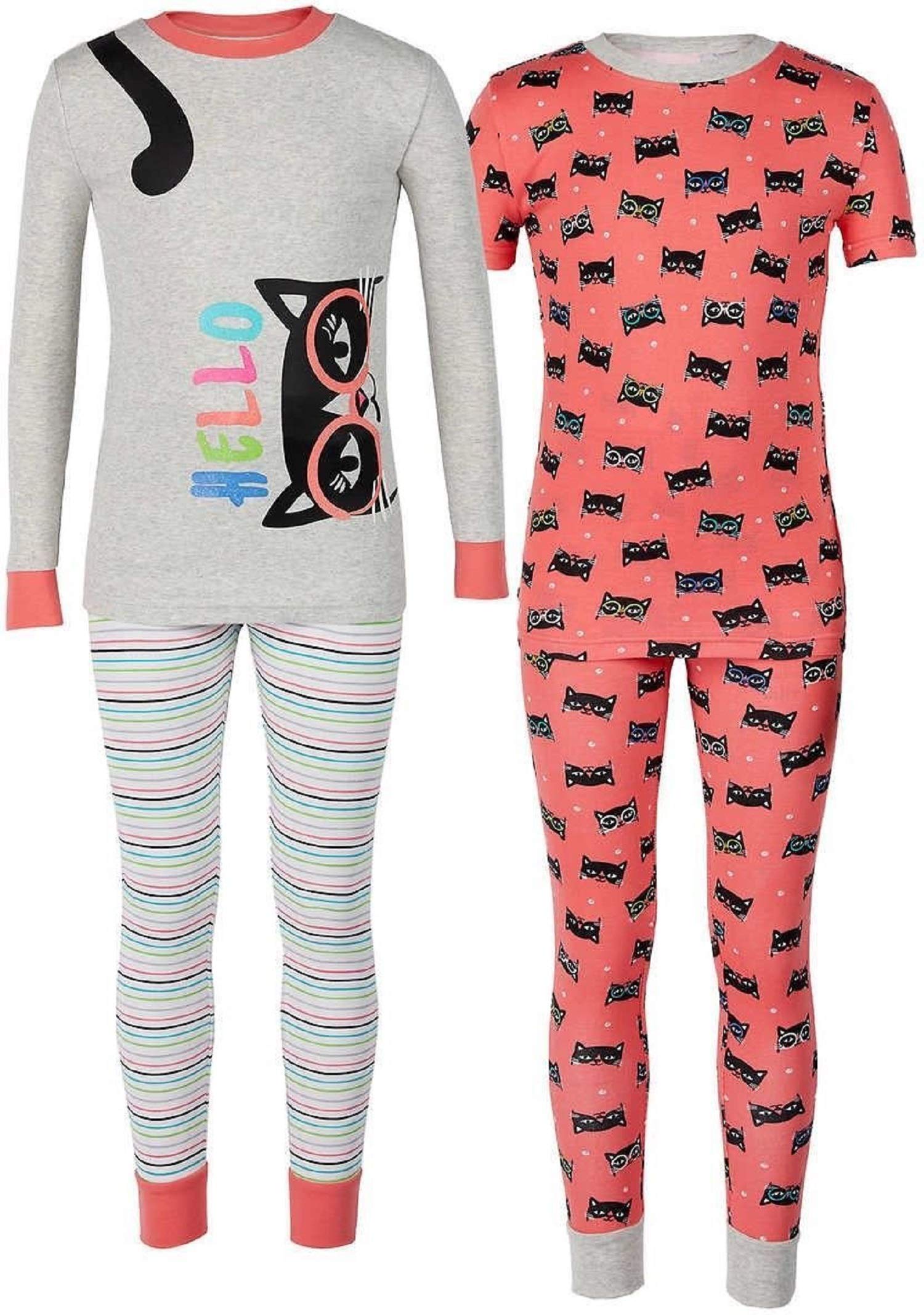 Kirkland Signature Girls' 4-Piece Pajama Set - Soft Cotton Sleepwear for Kids - Perfect for Sleepovers, Bedtime & Cozy Nights
