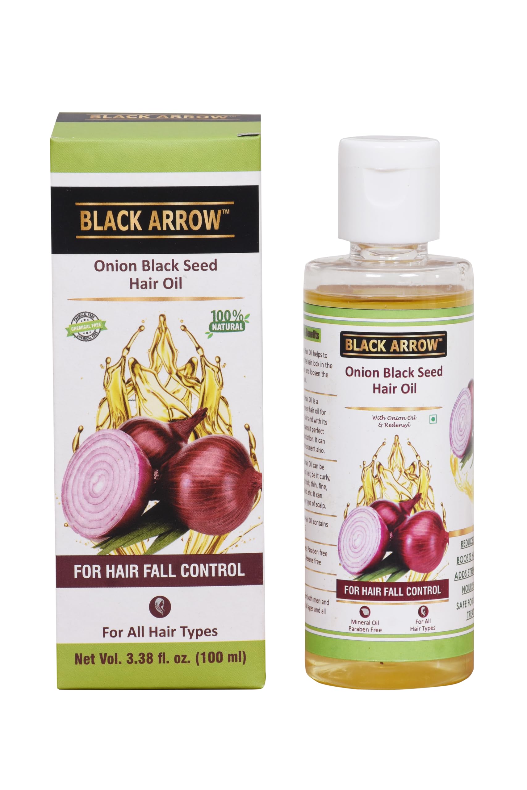 **Black Arrow Onion & Black Seed Hair Oil for Hair Growth, Hair Fall Control & Dandruff Treatment - 200ml (2 x 100ml) - Promotes Thicker, Healthier Hair for Men & Women**    *(Ideal for daily scalp massage, hair nourishment, and combating dryness or breakage – perfect for home or travel use!)*