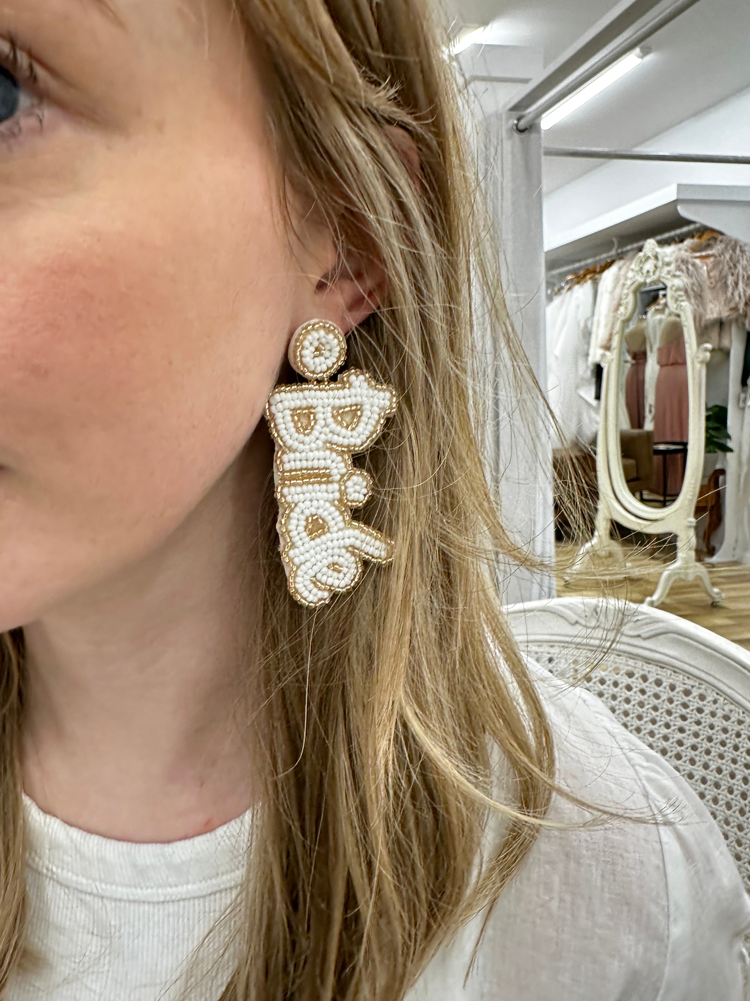 Bead Embroidered BRIDE Earrings for Women - Handmade Wedding Jewelry - Perfect for Bridal Party, Anniversary & Special Occasions