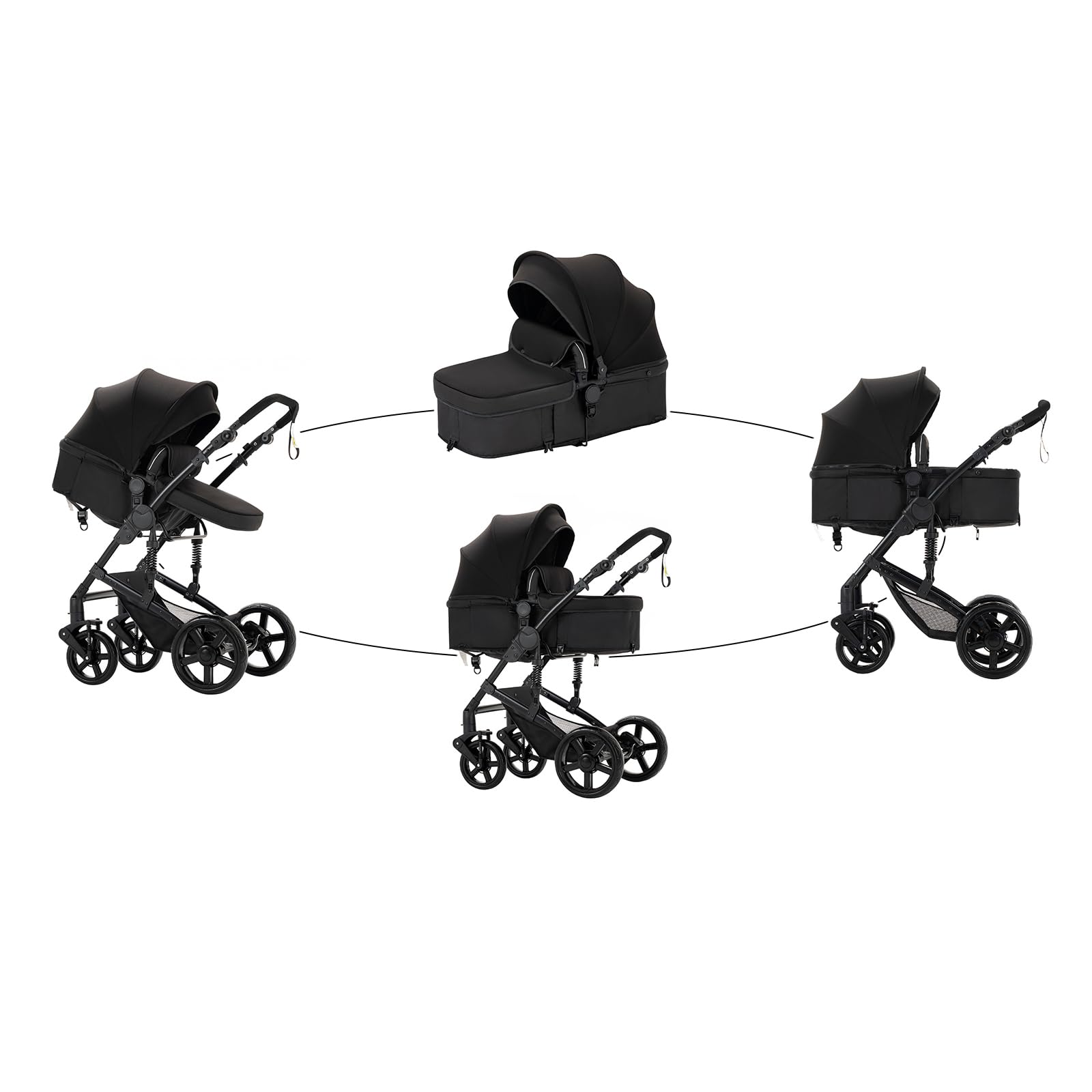 2 in 1 Convertible Baby Stroller with Bassinet - Reversible Infant Pushchair, Foldable Lightweight Travel Pram for Newborn & Toddler (Black) | Perfect for Shopping, Travel & Outdoor Walks