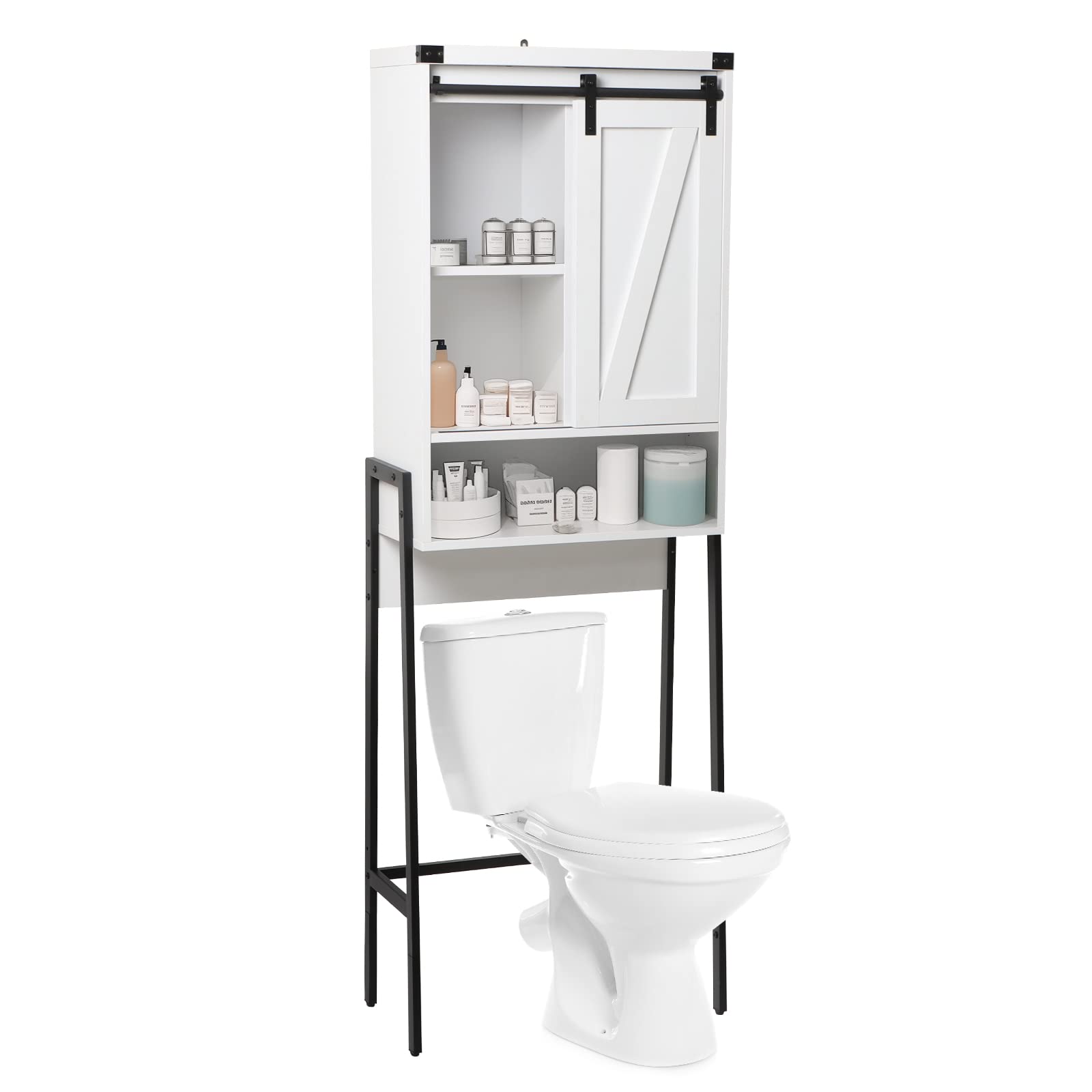 Over The Toilet Storage Cabinet with Adjustable Shelf & Sliding Door - White Bathroom Organizer for Small Spaces | Above Toilet Storage Solution for Towels, Toiletries & Bathroom Essentials