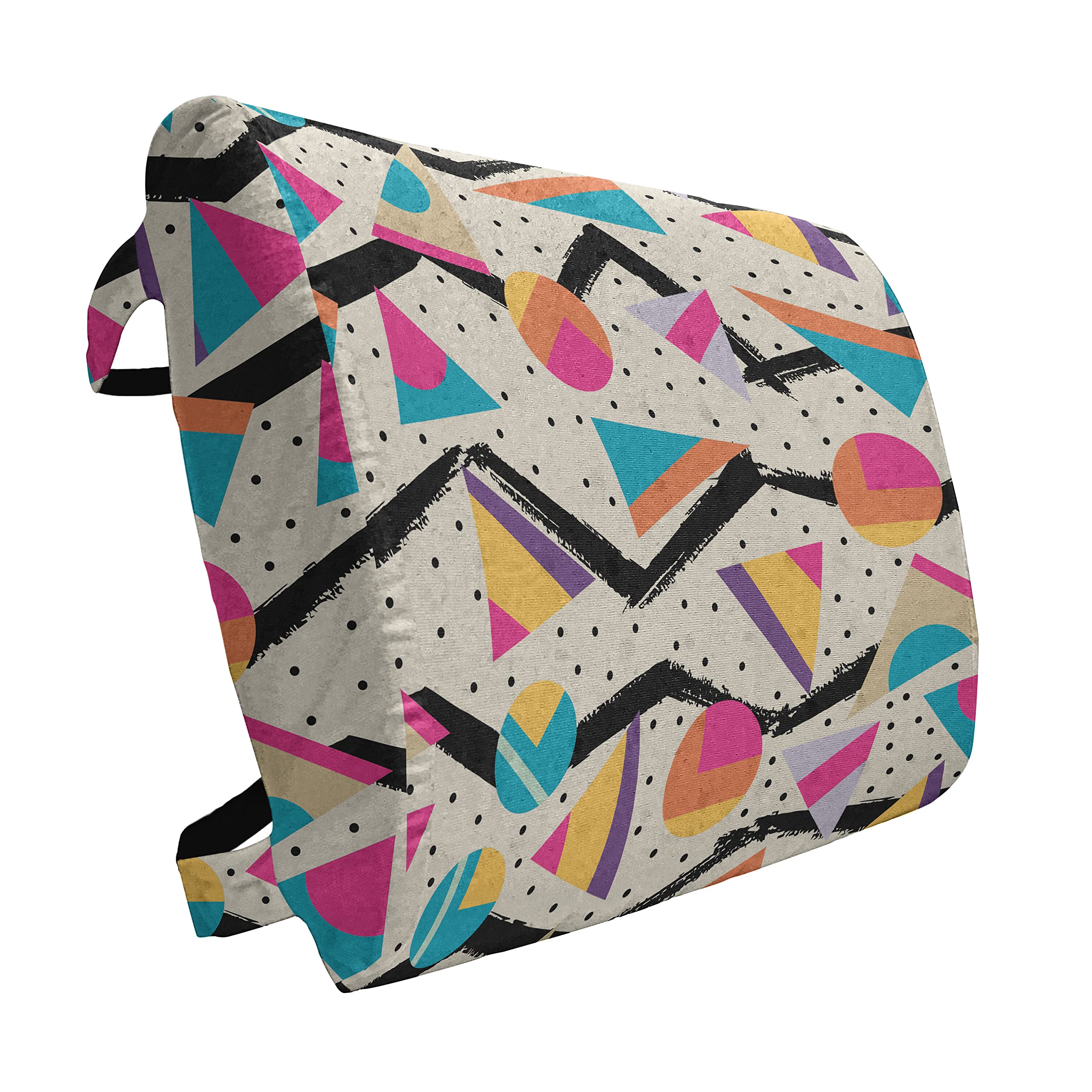 Ambesonne Vintage Lumbar Support Pillow - 80s Memphis Style Geometric Pattern with Triangles & Circles - High Density Foam for Office Chairs & Car Seats - 14x13 Inches - Orange & Pink - Perfect for Home Office, Gaming Chair & Long Road Trips
