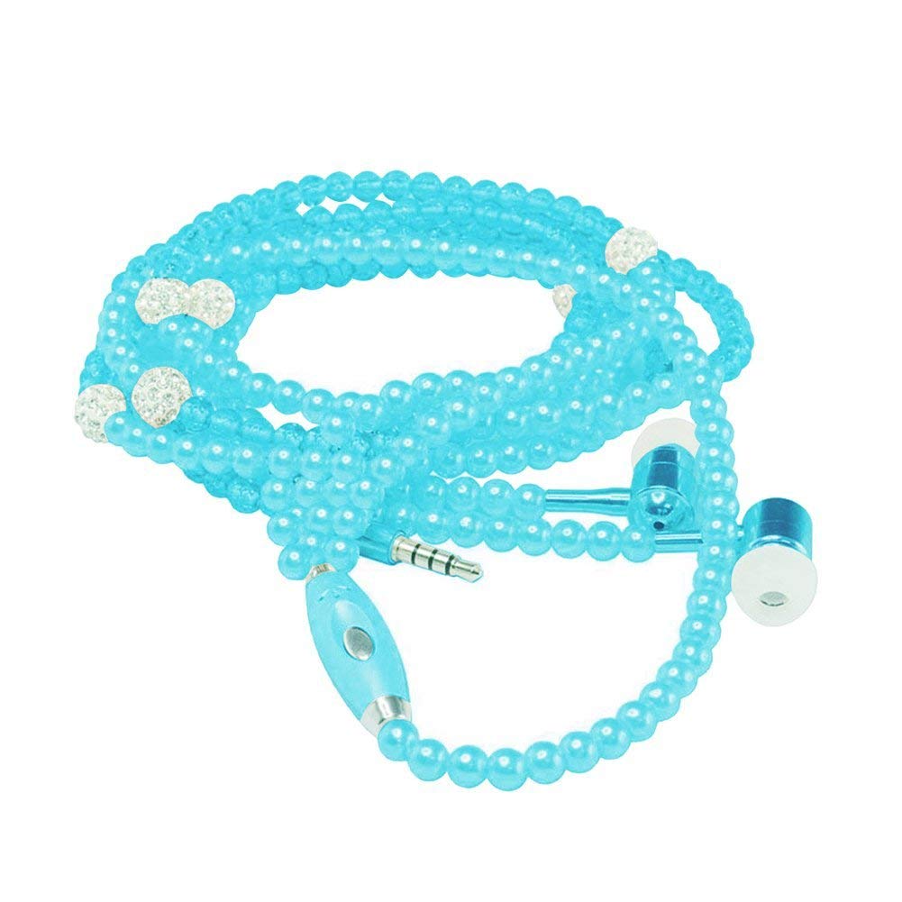 Rose Red Faux Pearl Necklace In-Ear Headphones with Mic - Bass Boosted Wired Earphones for Women, Pet Memorial Urn for Dog & Cat Ashes (Sky Blue) - Perfect for Funerals, Grieving & Everyday Jewelry Wear