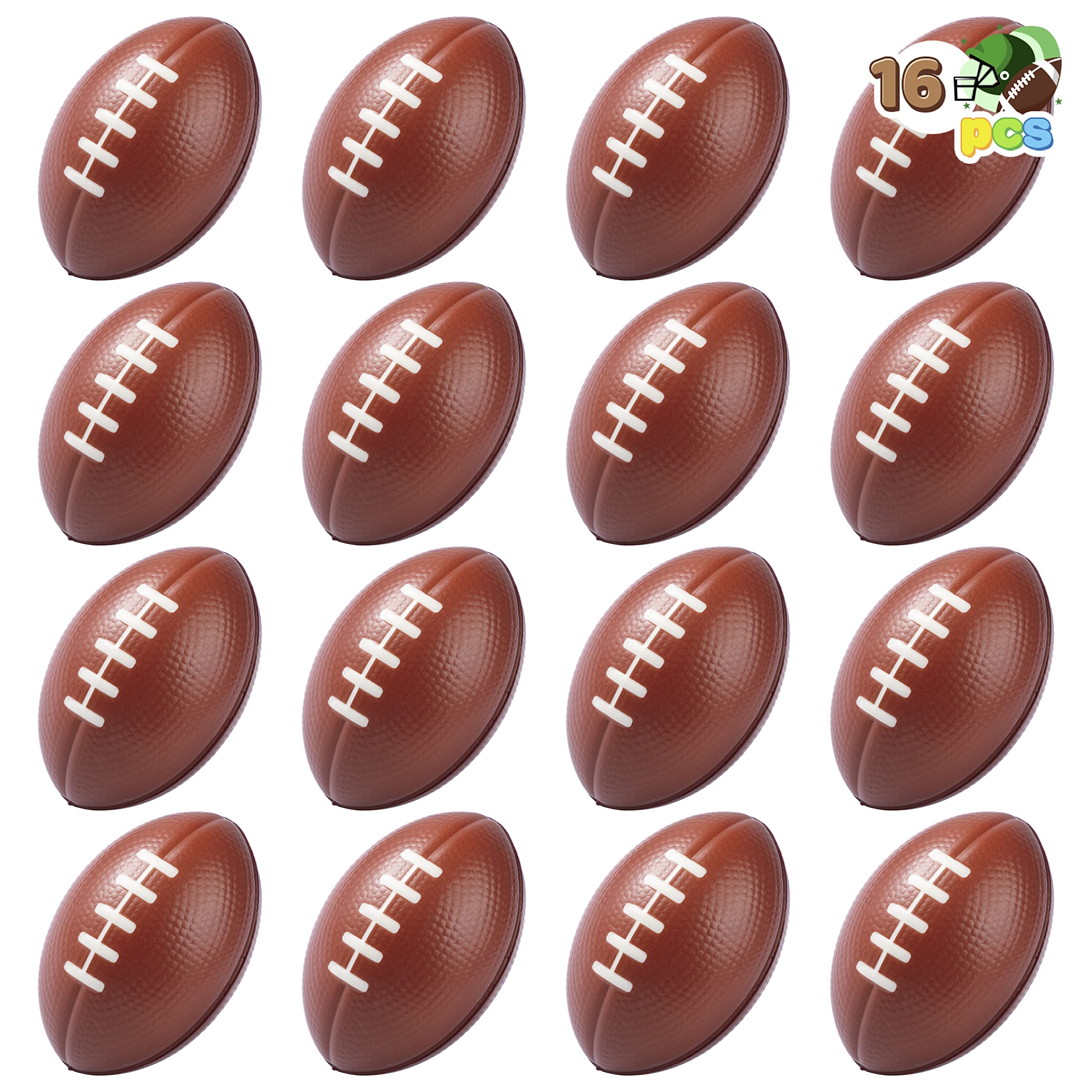 JOYIN 16 Pack 3.25 Inch Mini Football Foam Stress Balls for Kids - Squeeze Toys, Anxiety Relief & Relaxation - Perfect for Birthday Parties, Super Bowl Events, Classroom Prizes & Office Stress Relief